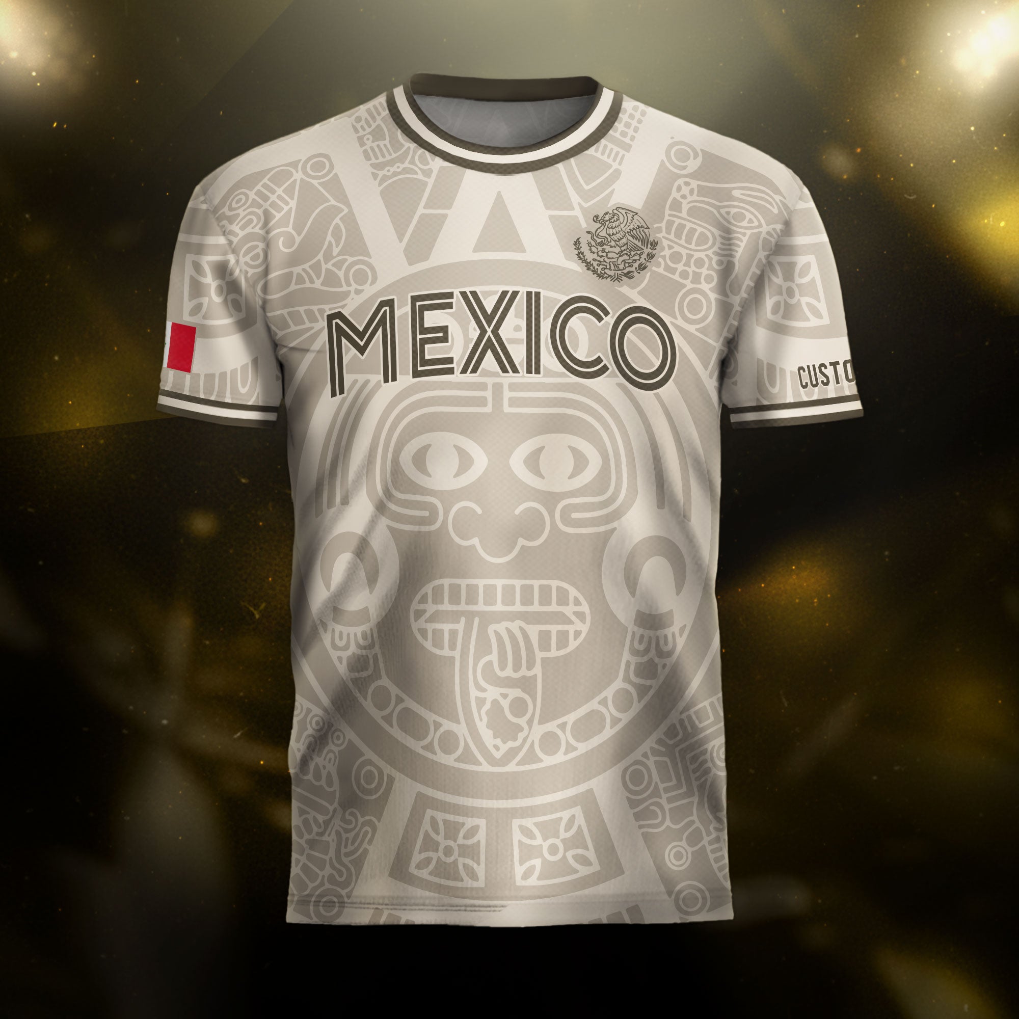 Custom Mexico Soccer Jersey Beige Brown Aztec Calendar Design