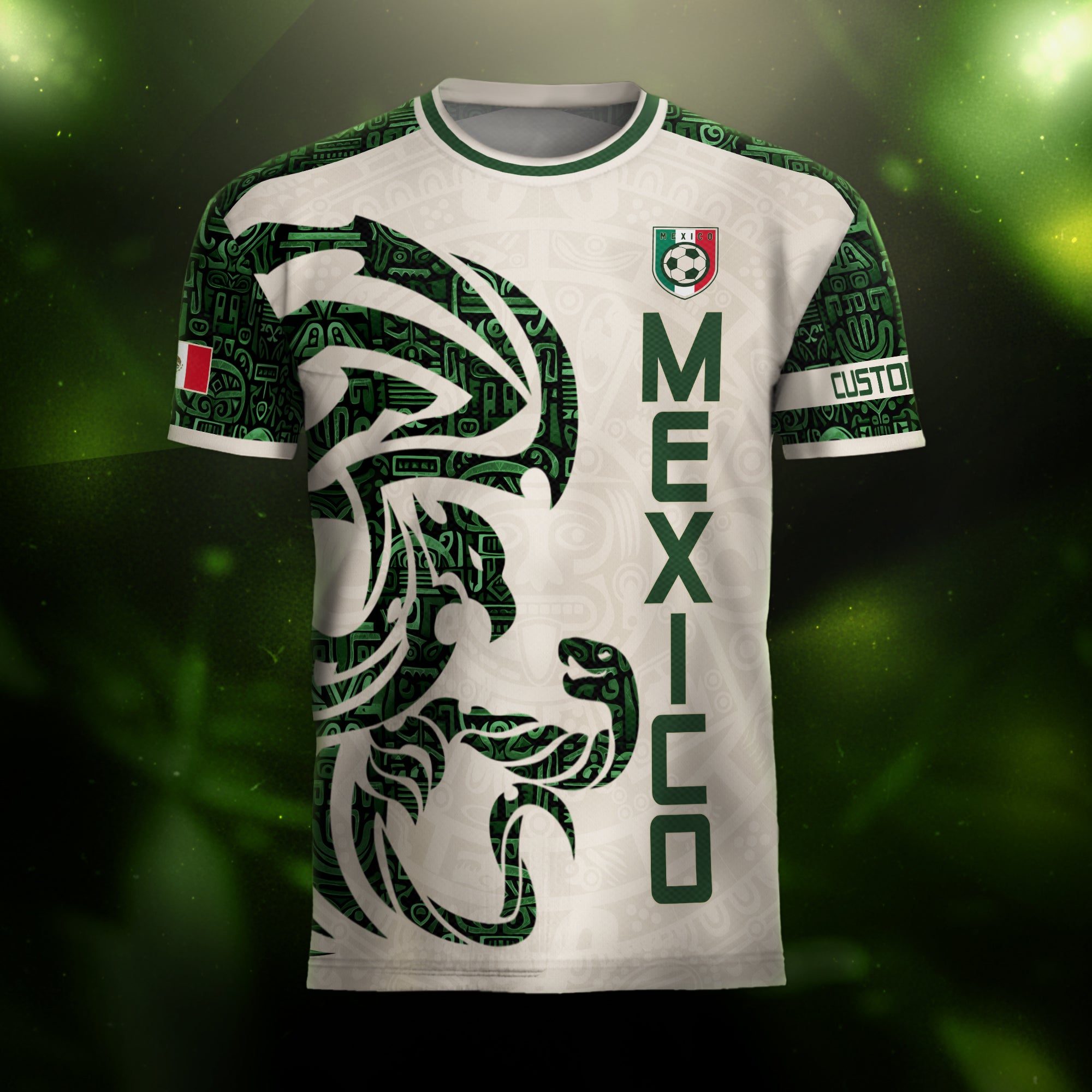 Custom Mexico Soccer Jersey Beige Green Aztec Design