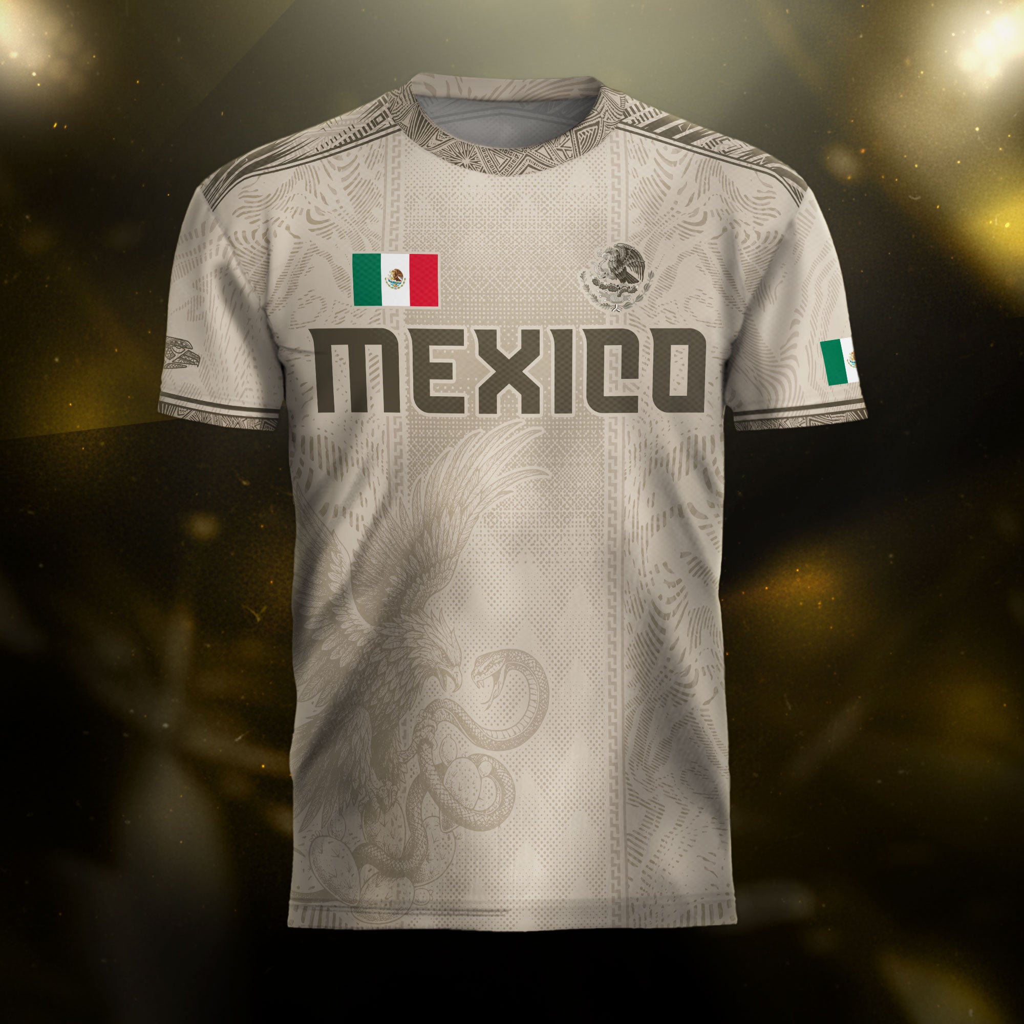 Mexico Soccer Jersey Beige Aztec Eagle Heritage Design
