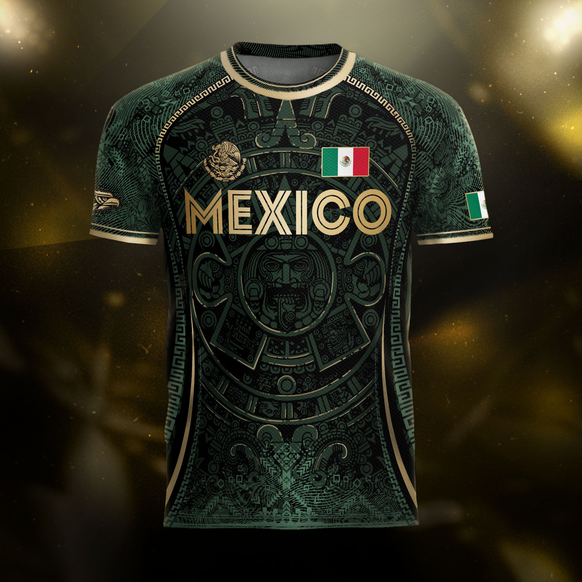 Mexico Soccer Jersey Green Aztec Calendar Heritage Design