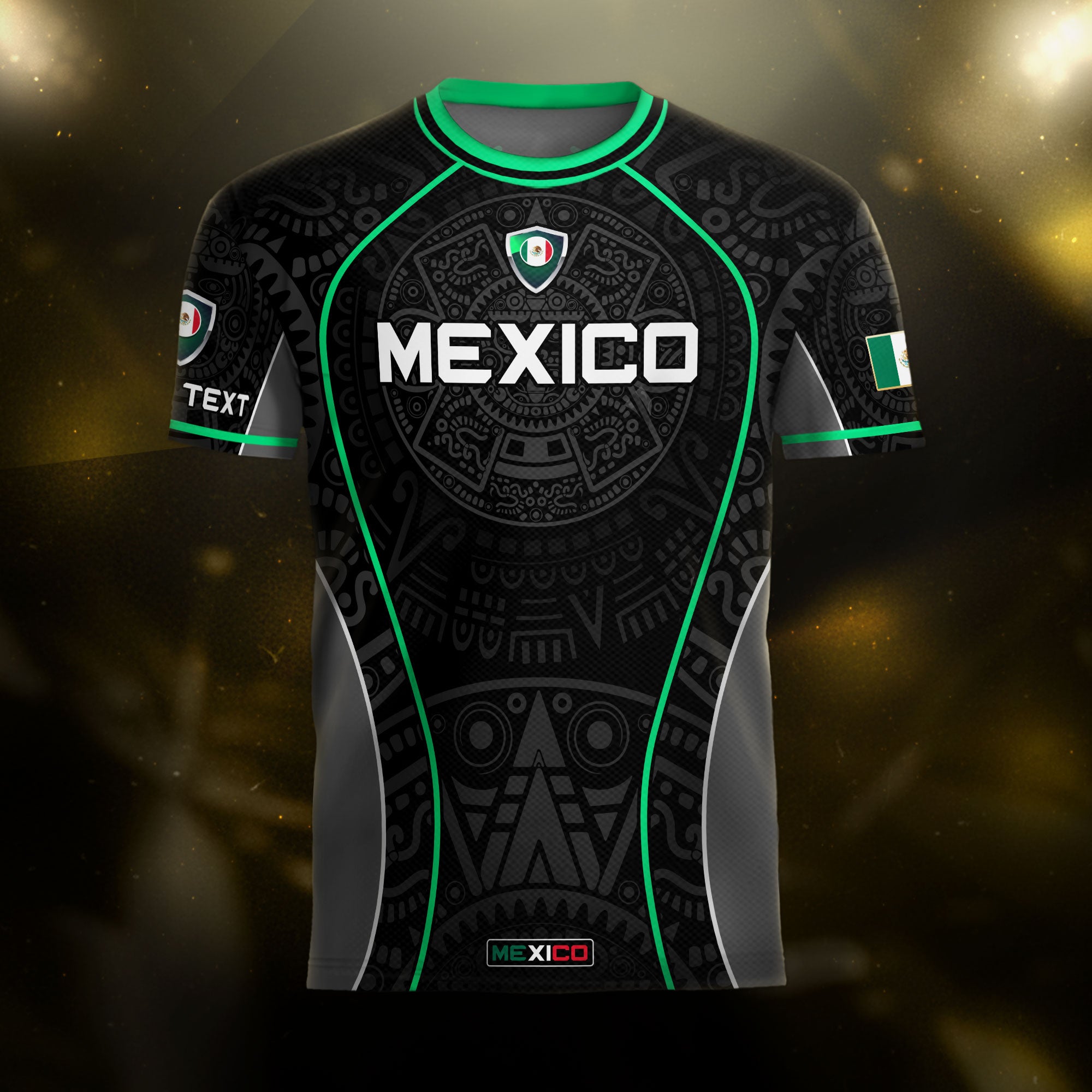 Custom Mexico Soccer Jersey Black Green Aztec Pattern Design