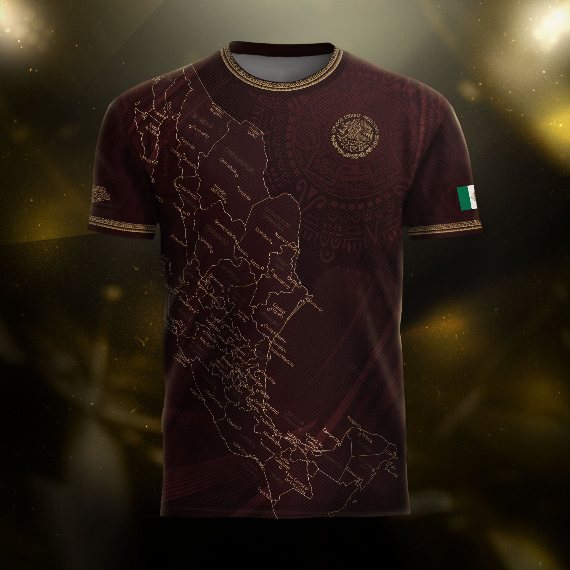 Mexico Burgundy Map Design Aztec Heritage Pride Soccer Jersey