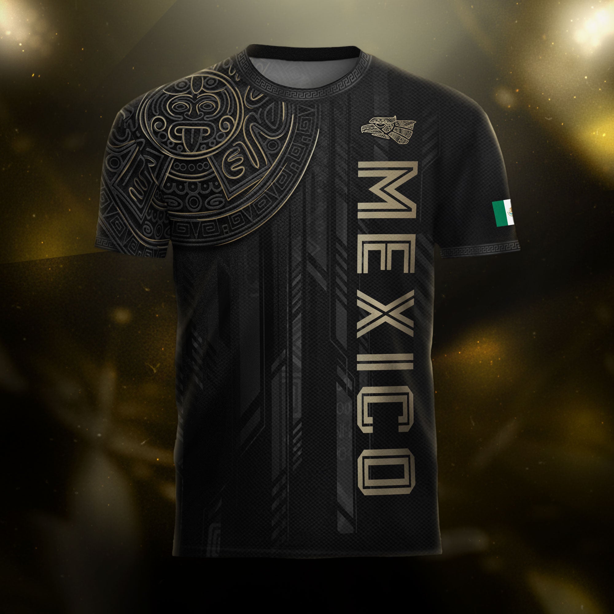 Mexico Black Gold Aztec Mayan Calendar Eagle Heritage National Soccer Jersey
