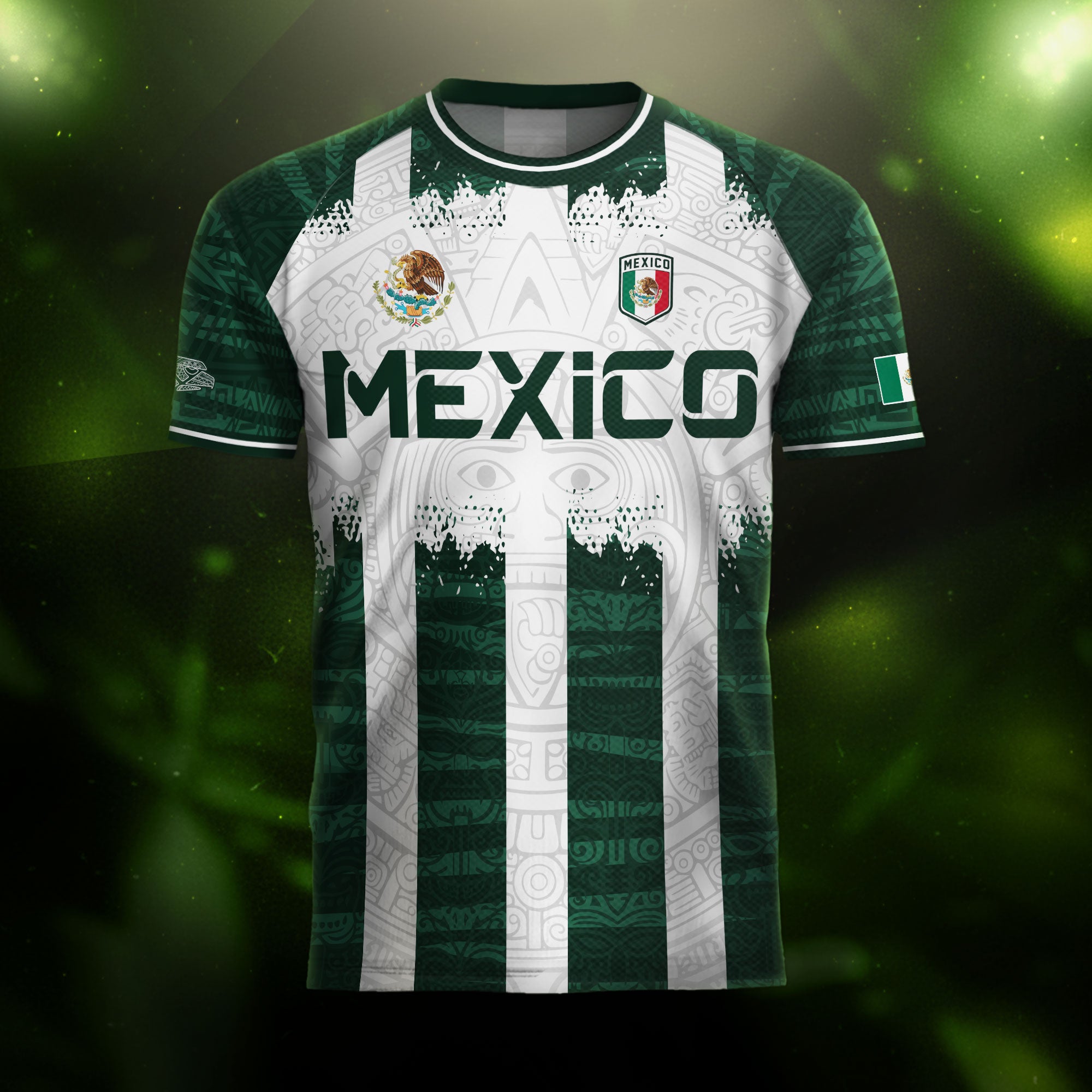Mexico White Green Aztec Calendar Sun God Heritage National Soccer Jersey