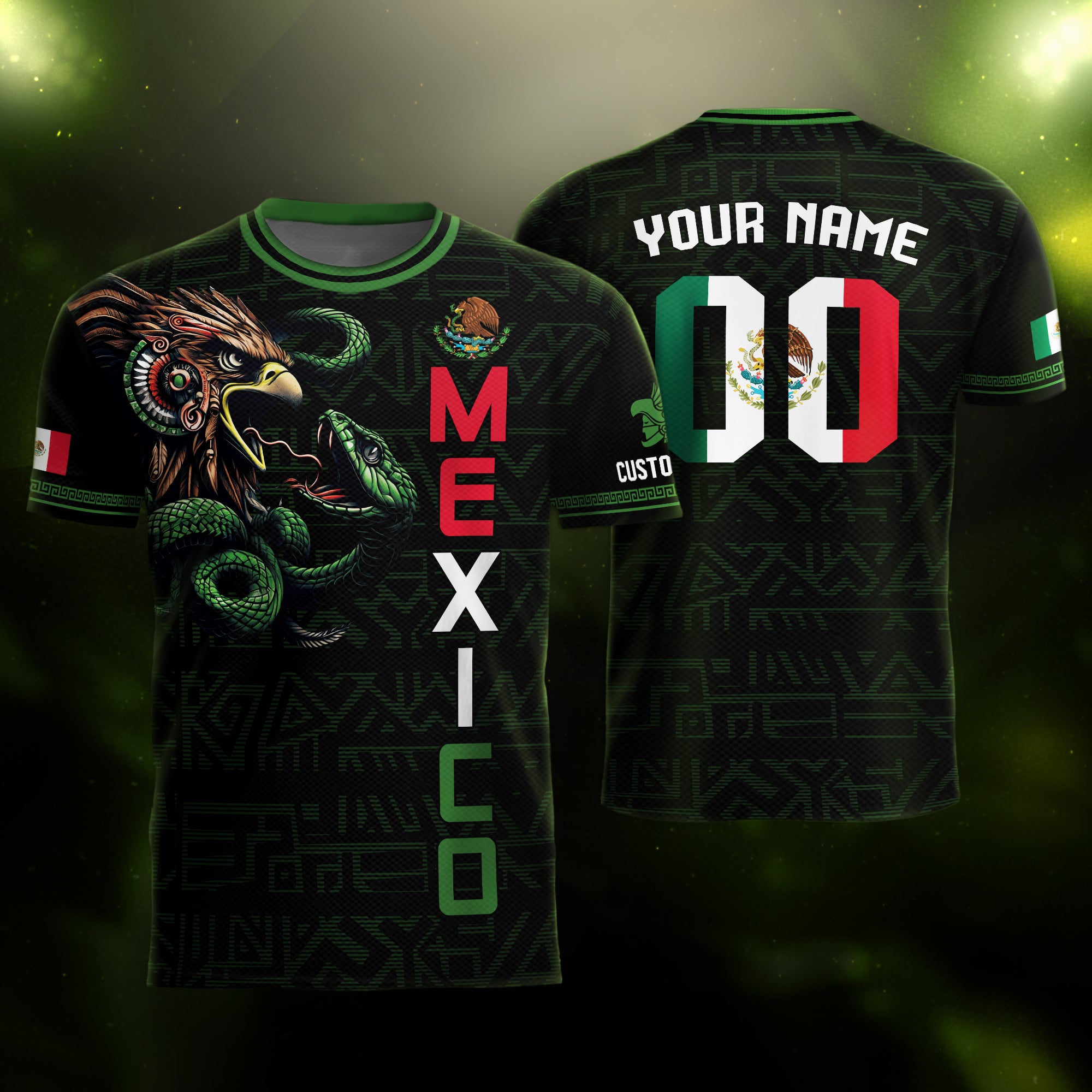 Custom Mexico Black Eagle and Snake Soccer Jersey