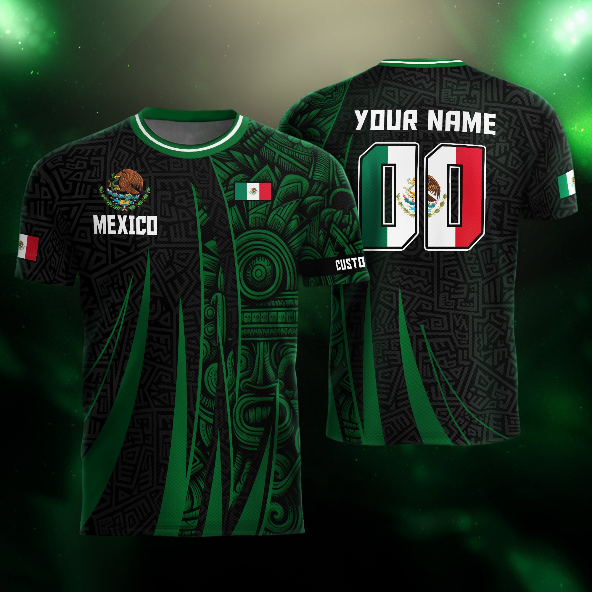 Custom Mexico Aztec Green Stripes Soccer Jersey