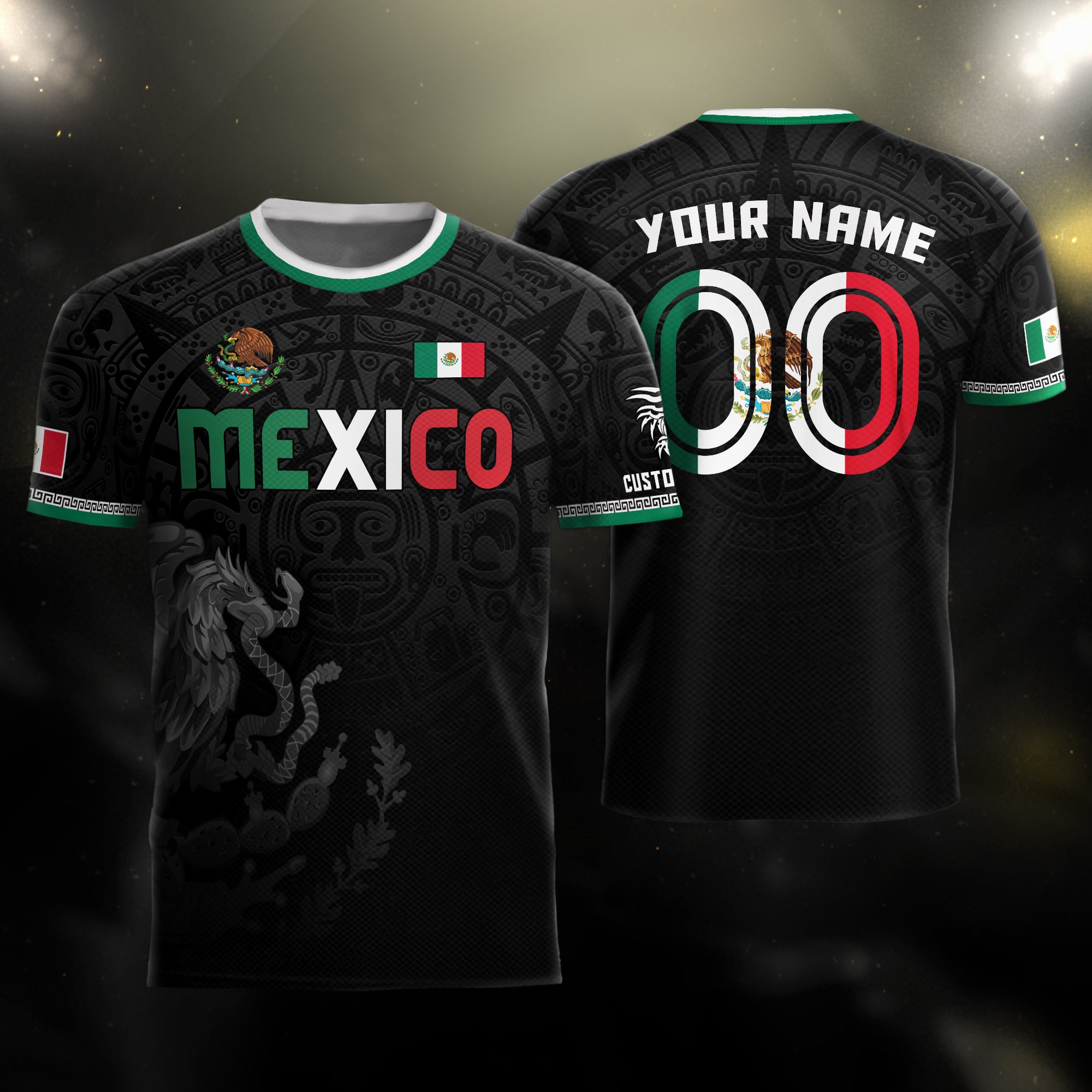 Custom Mexico Aztec Eagle Soccer Jersey Black Heritage Edition