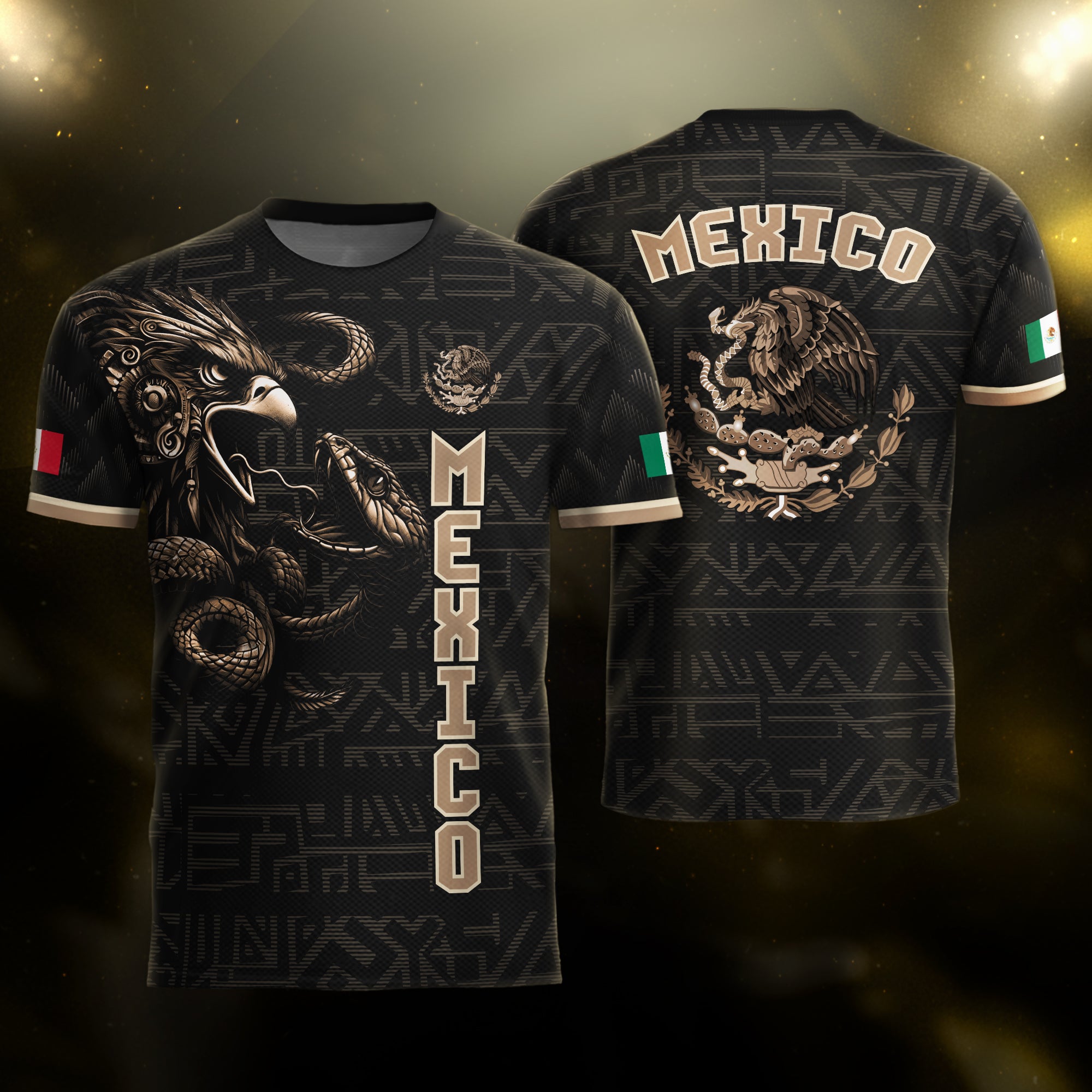 Mexico Soccer Jersey Black Gold Eagle Serpent Design