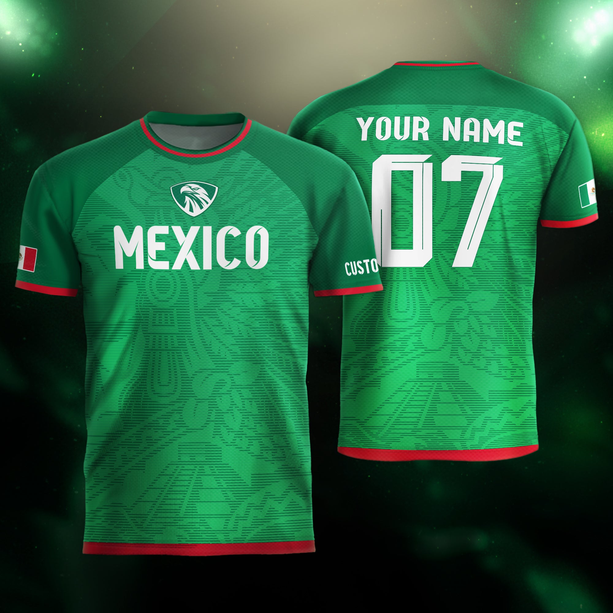 Custom Mexico Green Aztec Pattern Crest Design Soccer Jersey