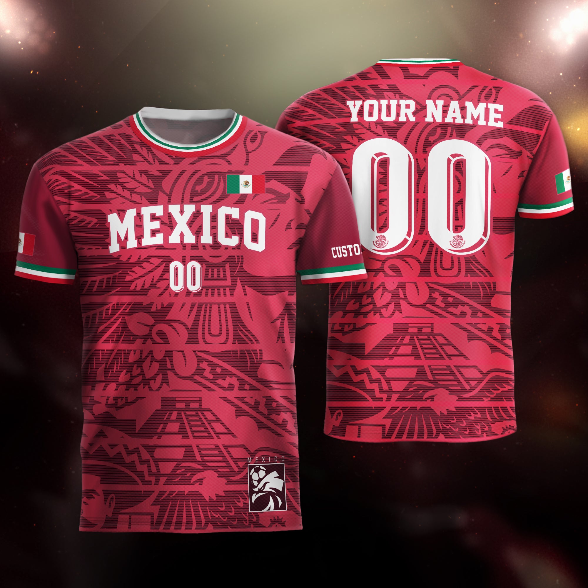 Custom Mexico Burgundy Aztec Pattern Design Soccer Jersey