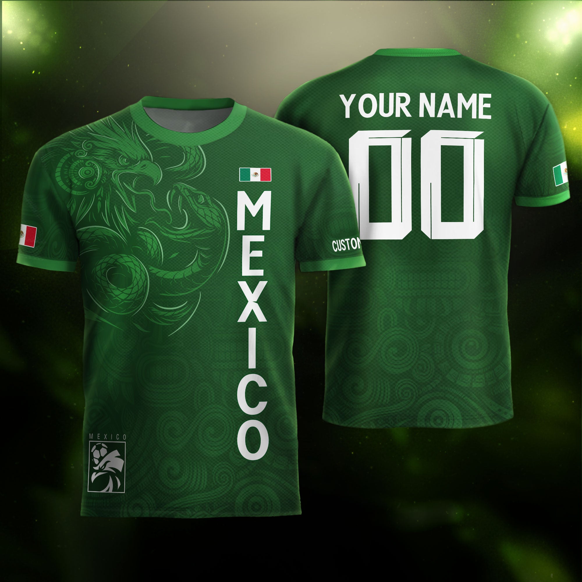 Custom Soccer Jersey Mexico Green Aztec Eagle Serpent Design
