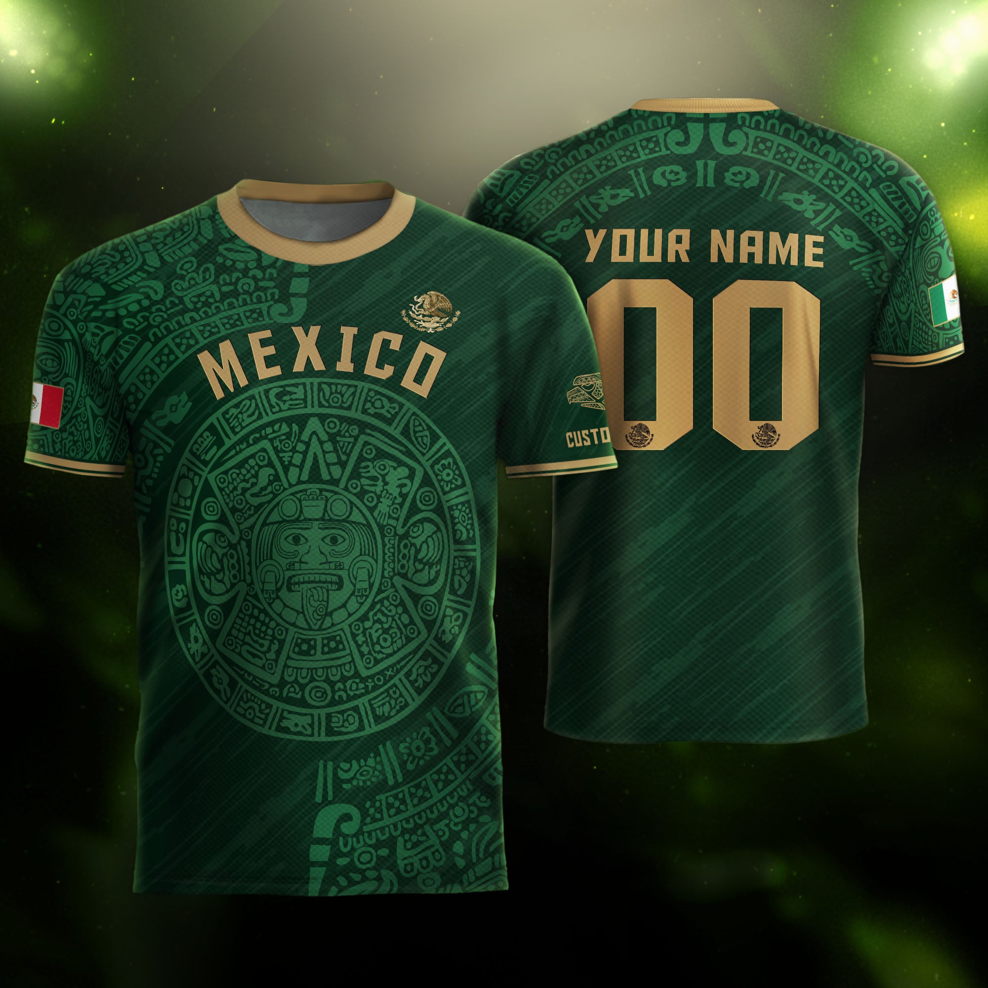 Custom Mexico Soccer Jersey Aztec Calendar Green Edition
