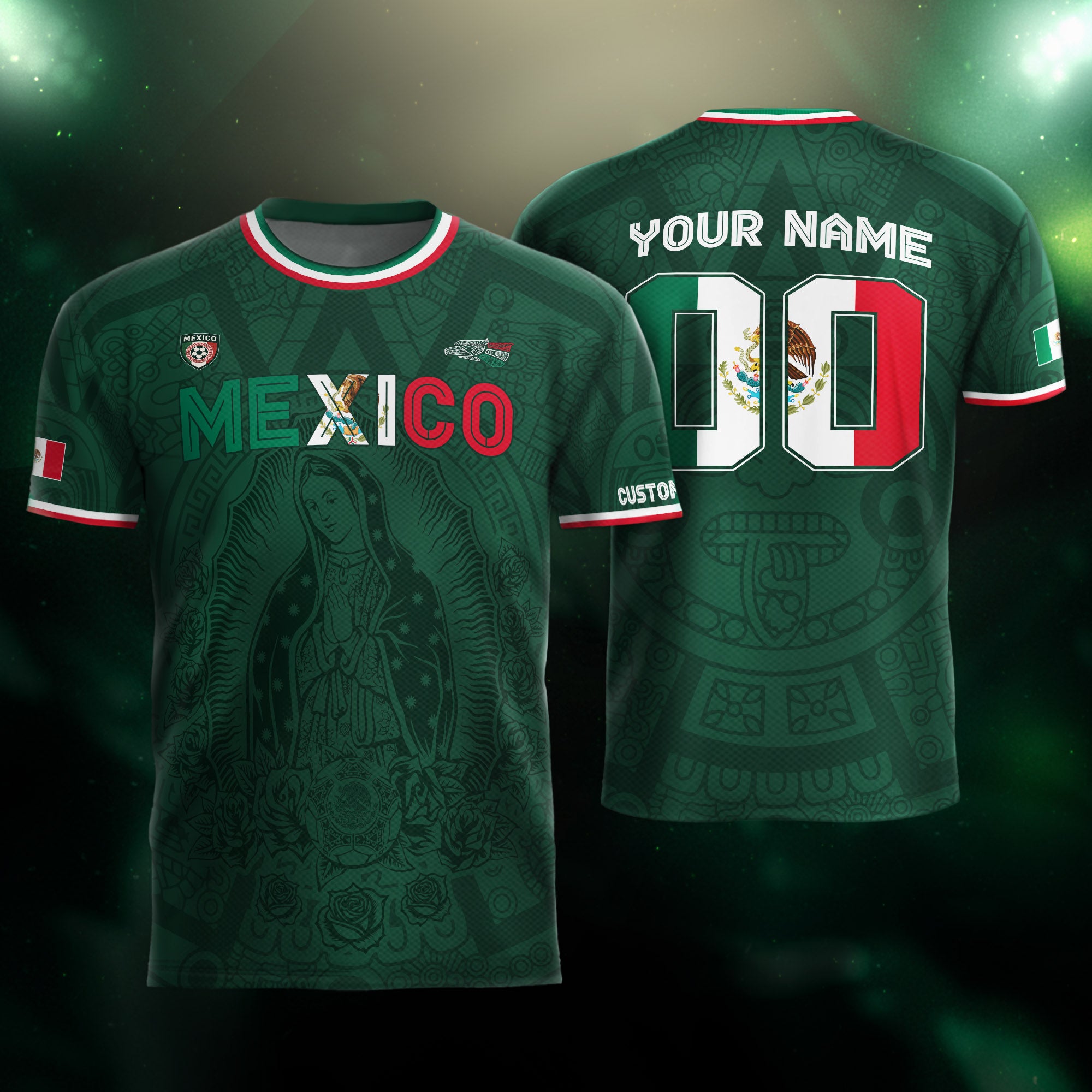Custom Mexico Green Virgin of Guadalupe Soccer Jersey