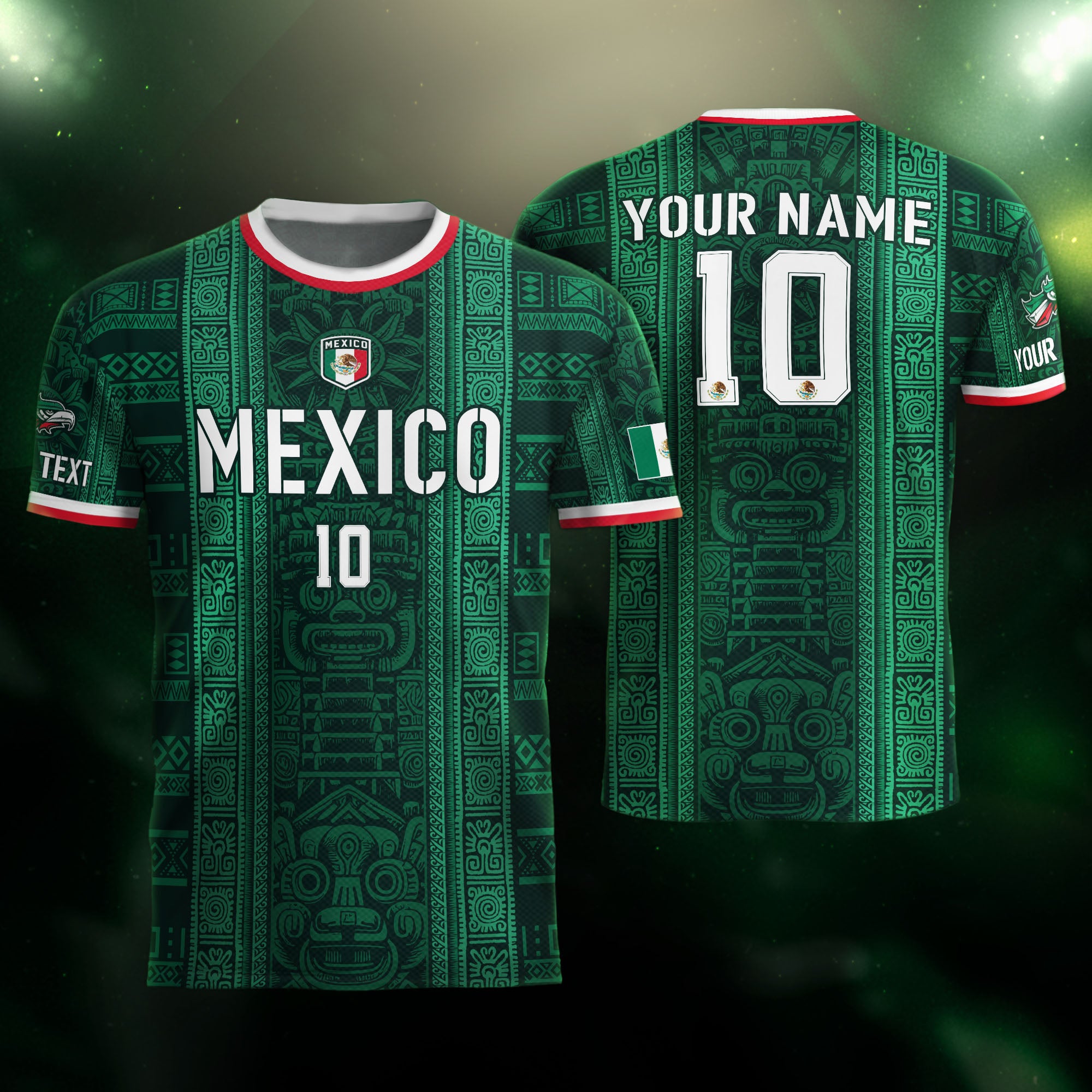 Custom Soccer Jersey Mexico Green Aztec Tribal Pattern Design