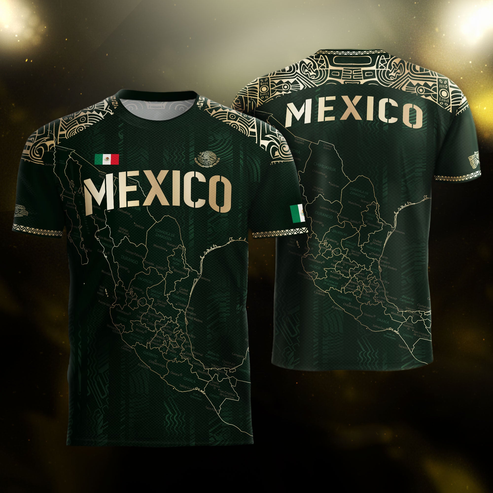Mexico Soccer Jersey Green Heritage Map Golden Aztec Details