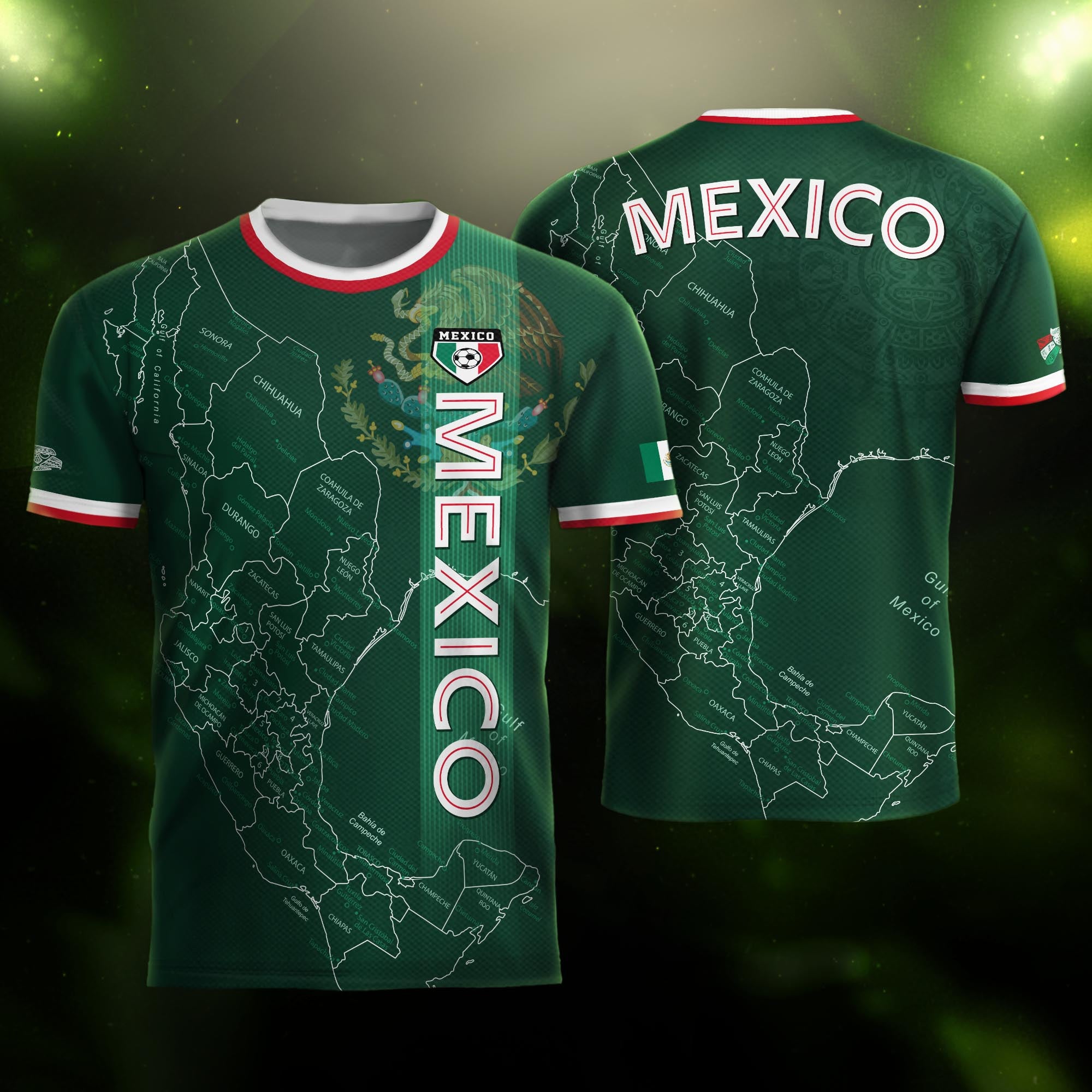 Mexico Green Heritage Map Soccer Jersey with Aztec Details
