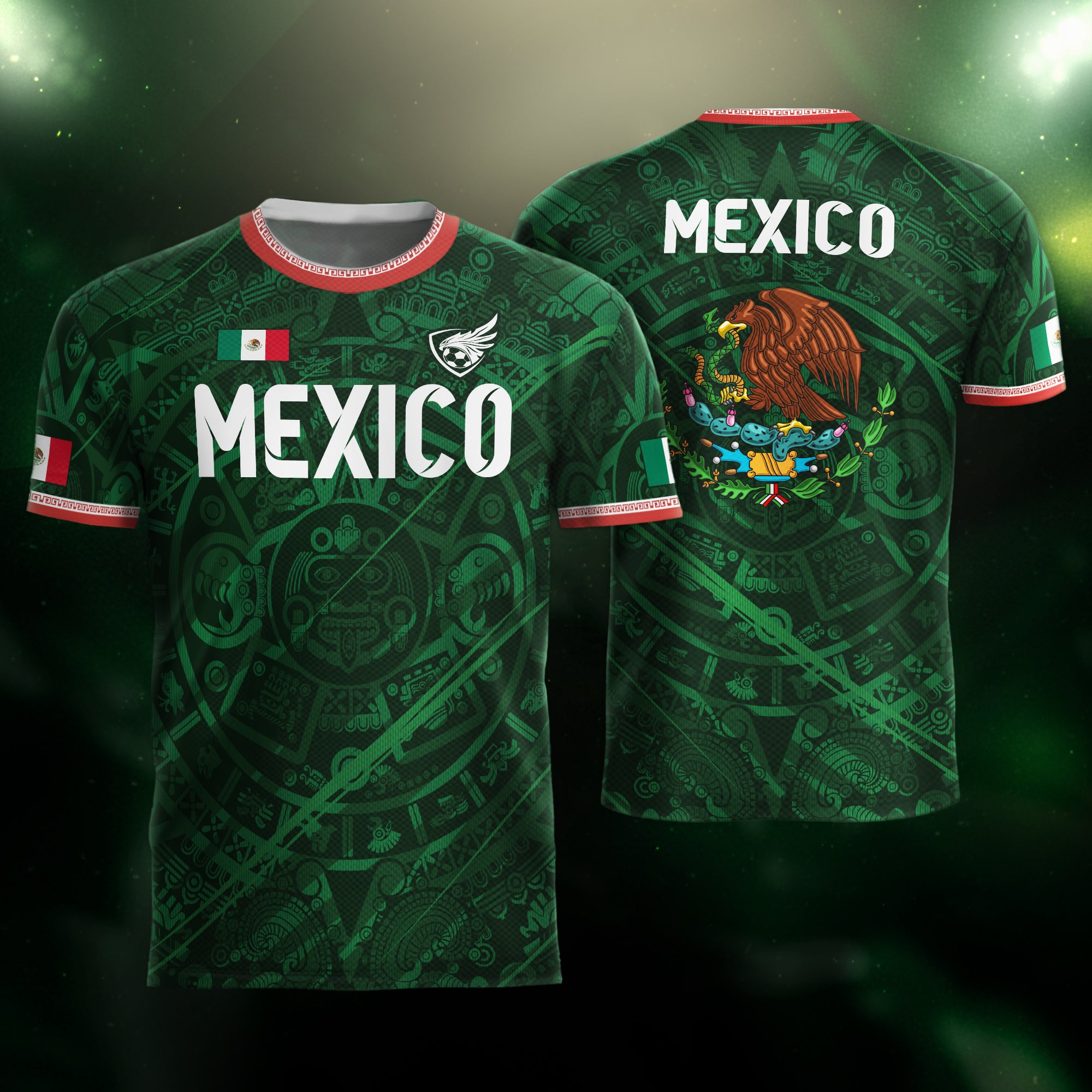 Mexico Green Aztec Calendar National Emblem Soccer Jersey