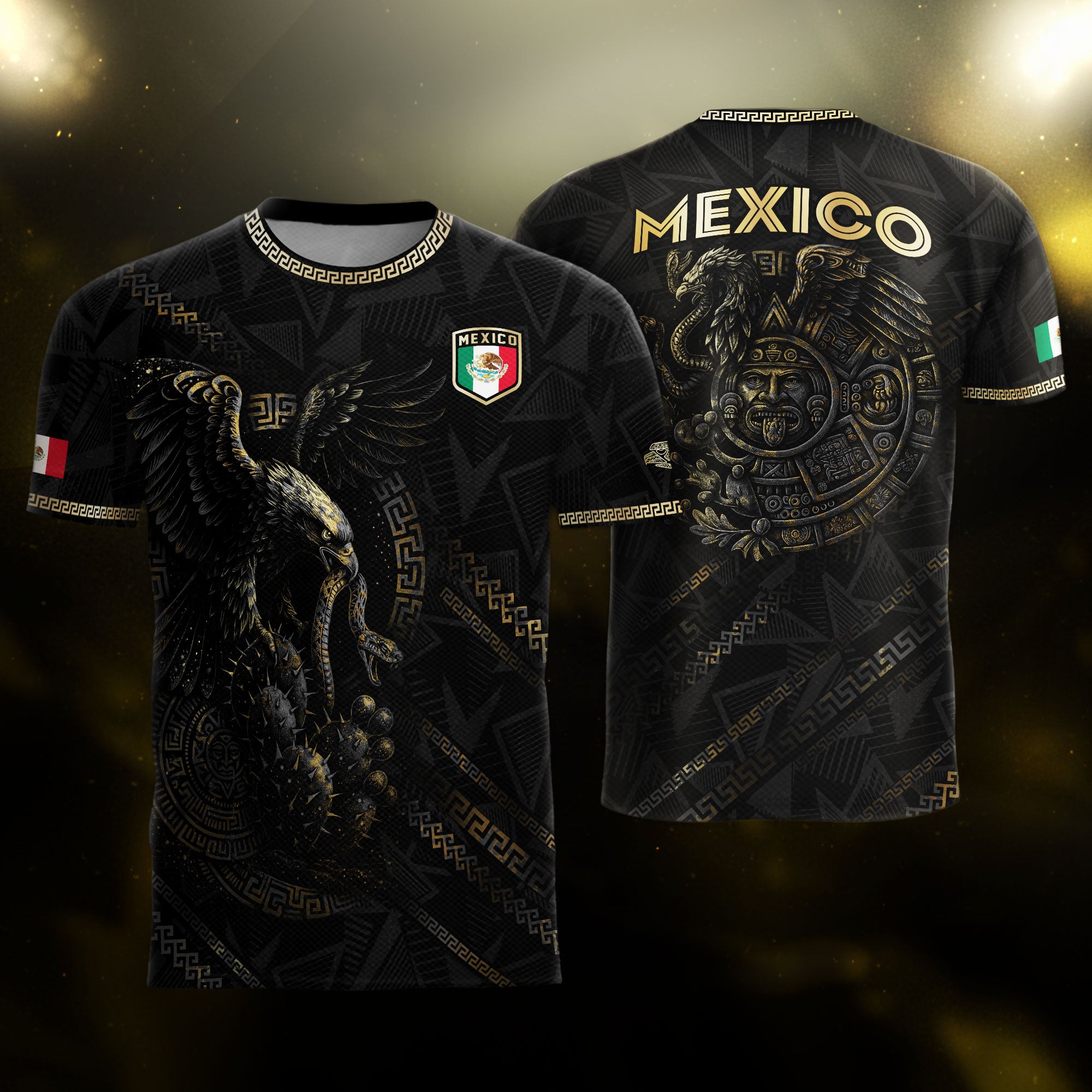 Mexico Soccer Jersey Black Aztec Eagle and Serpent Design