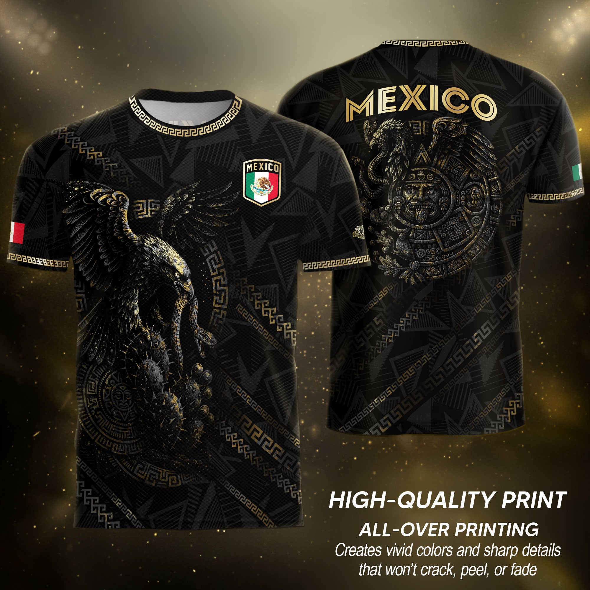 Mexico Soccer Jersey Black Aztec Eagle and Serpent Design