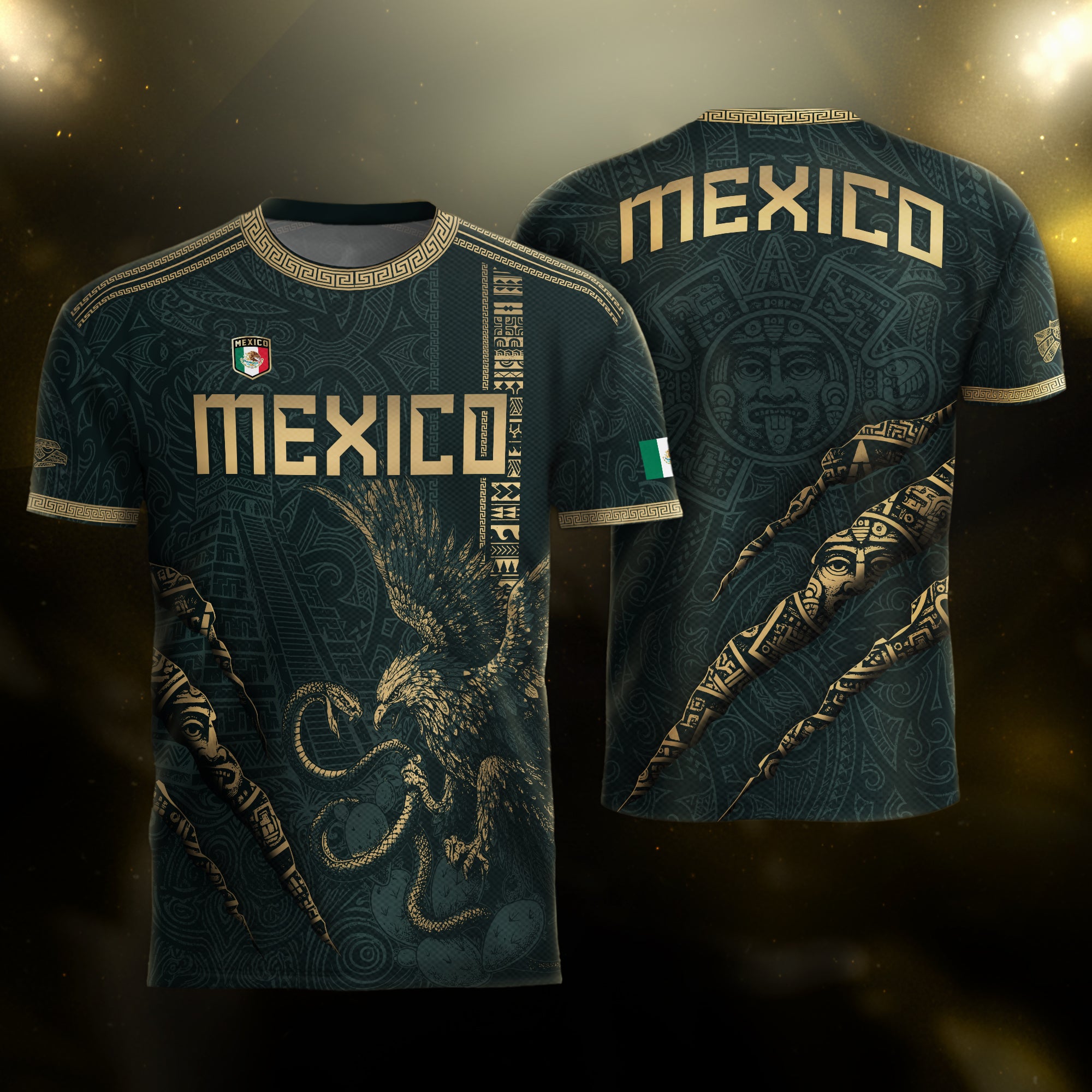 Mexico Soccer Jersey Dark Green Aztec Eagle and Warrior Claw Design