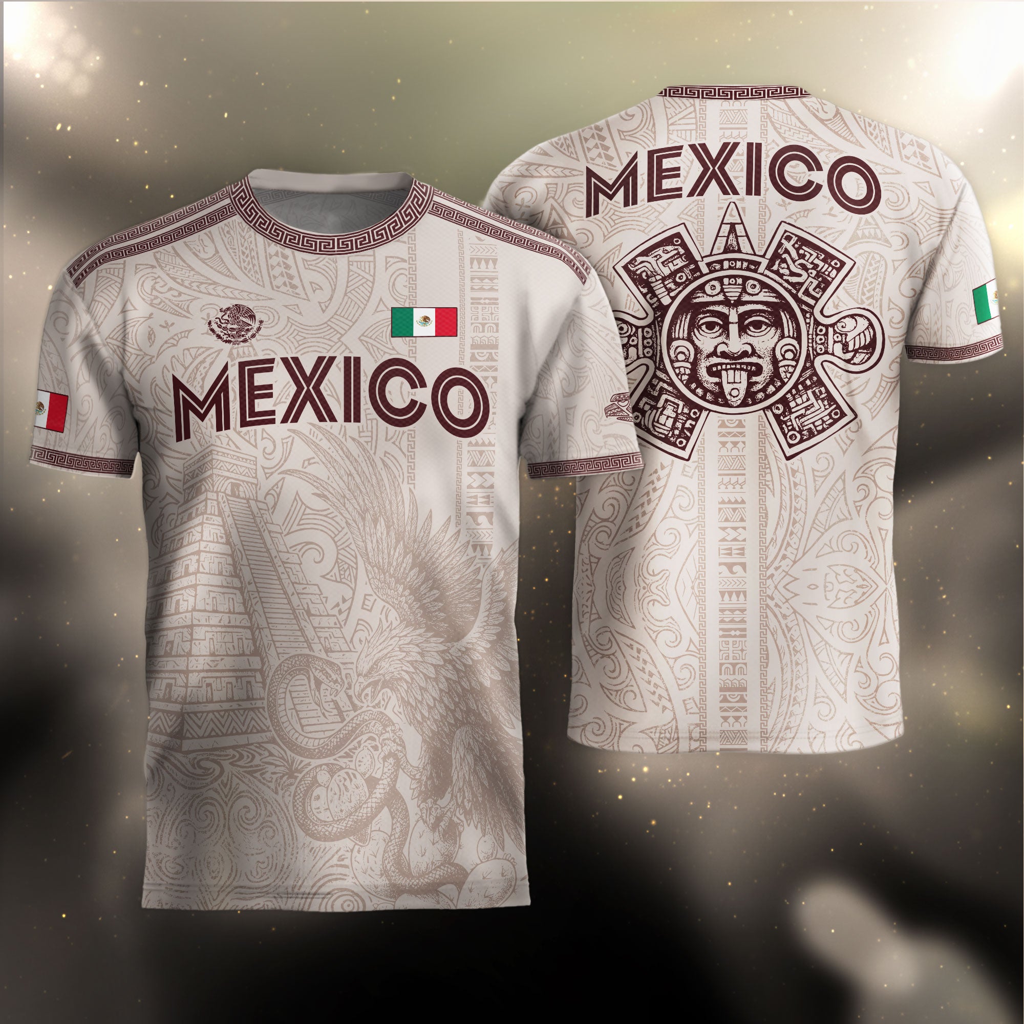 Mexico Soccer Jersey Aztec Sun Stone Eagle Design