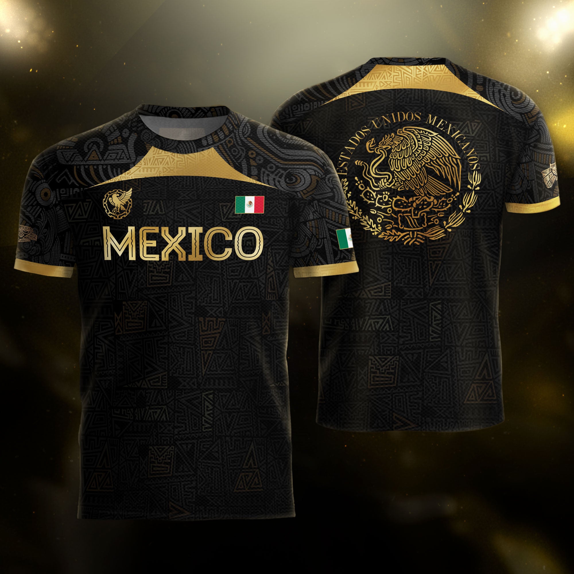 Mexico Black Gold Aztec Pattern Heritage Soccer Jersey