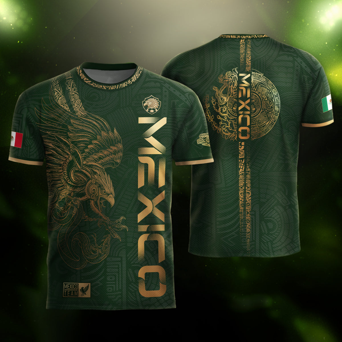 Mexico Green Gold Eagle Aztec Heritage Soccer Jersey