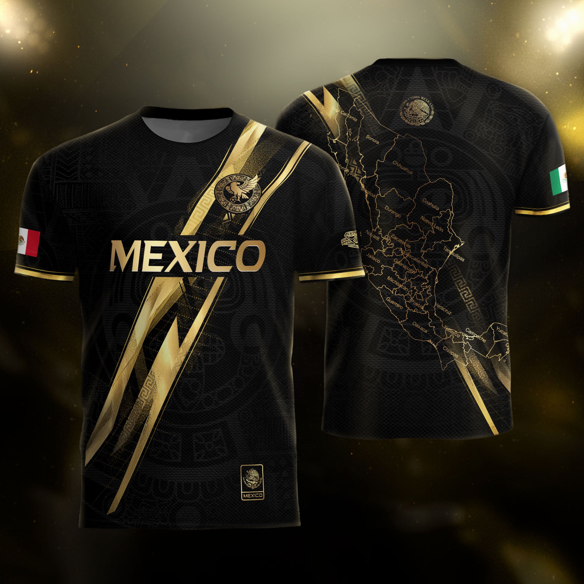 Mexico Black Gold Lightning Map Heritage Soccer Jersey