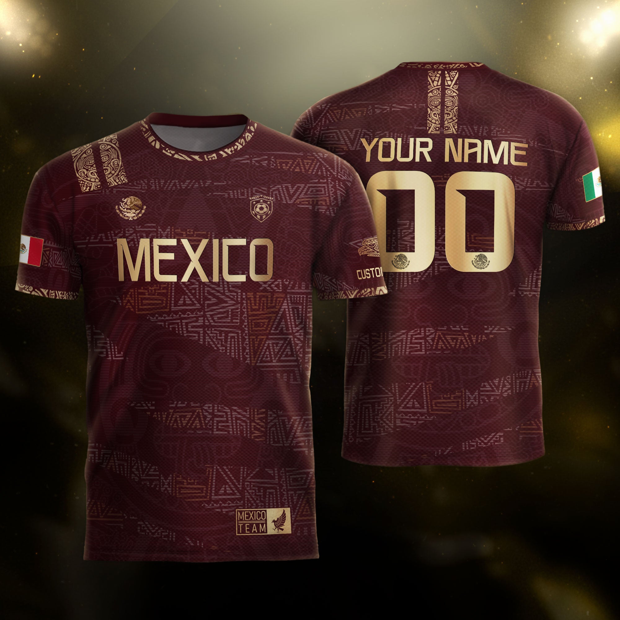 Custom Mexico Maroon Gold Aztec Heritage Soccer Jersey