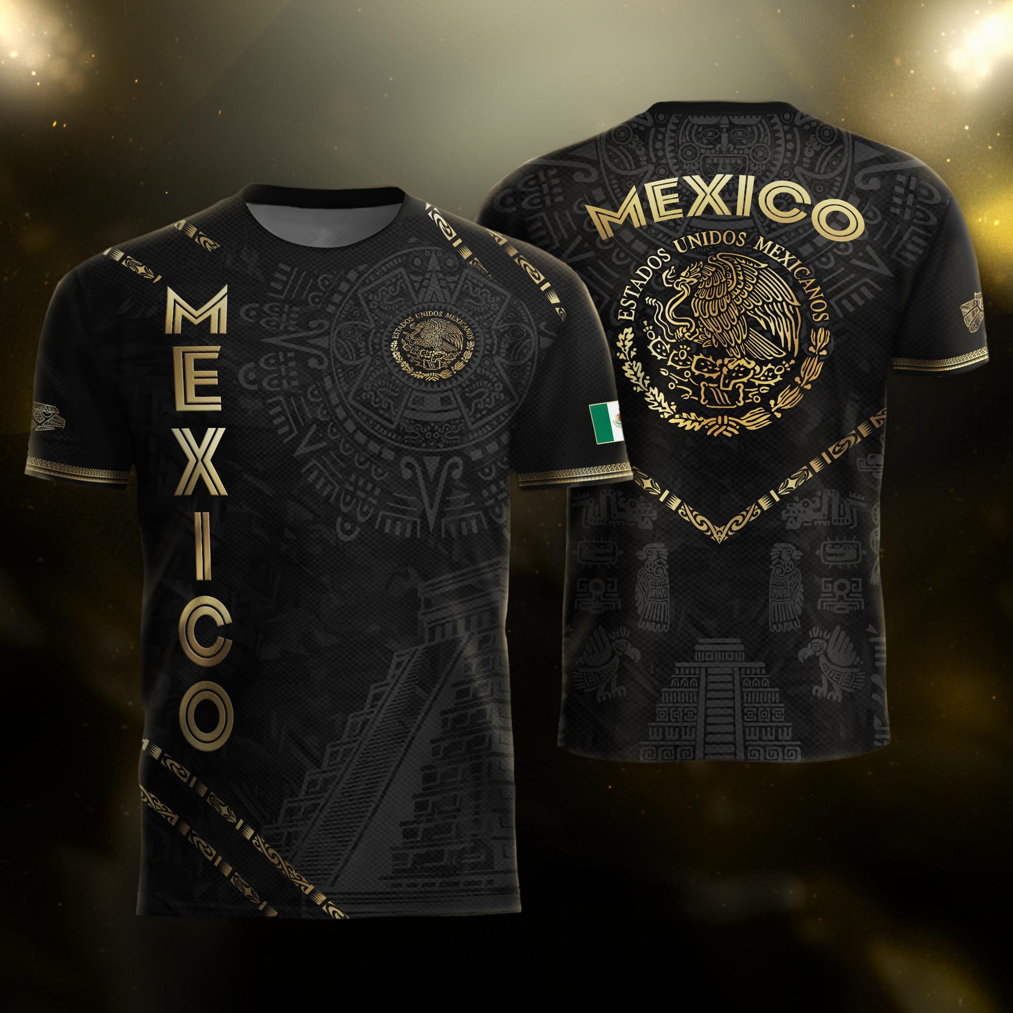 Mexico Black Gold Aztec Pyramid Heritage Soccer Jersey
