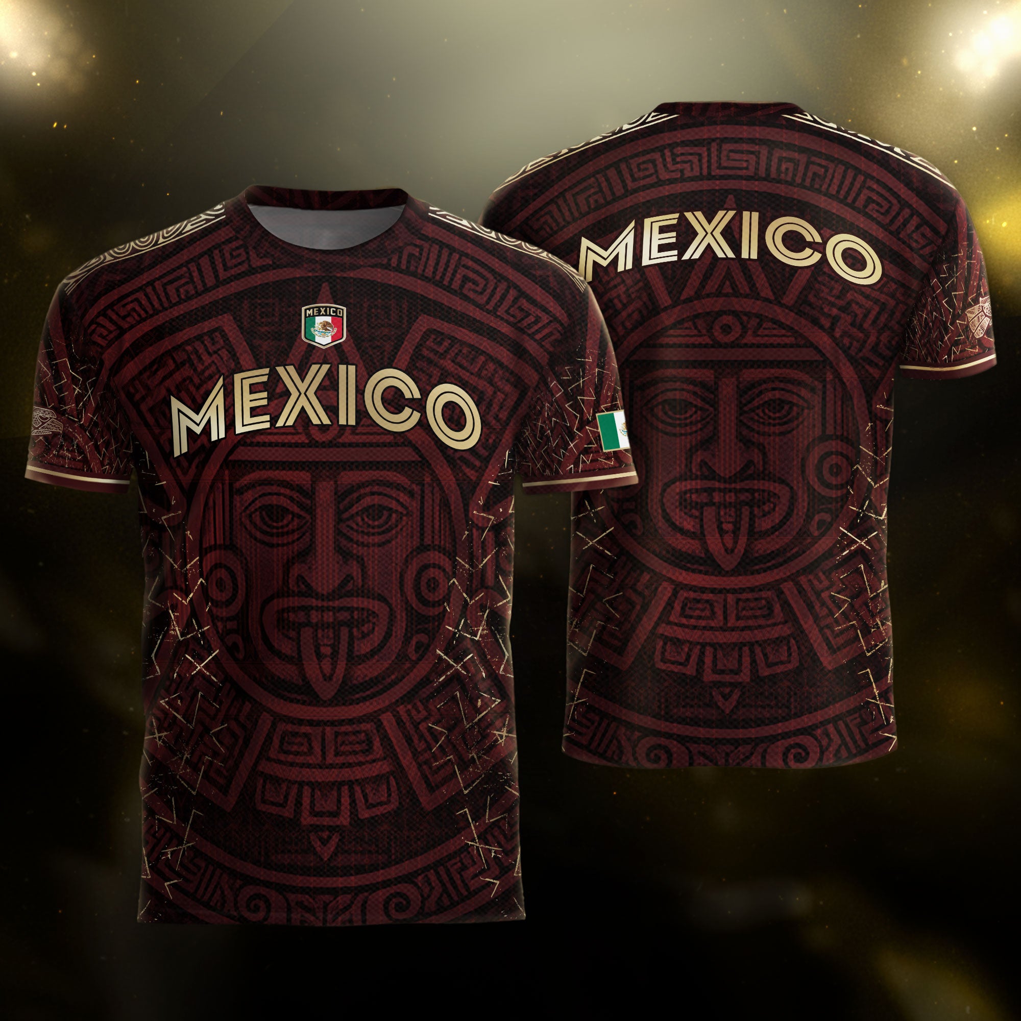 Mexico Burgundy Aztec Sun God Heritage Soccer Jersey