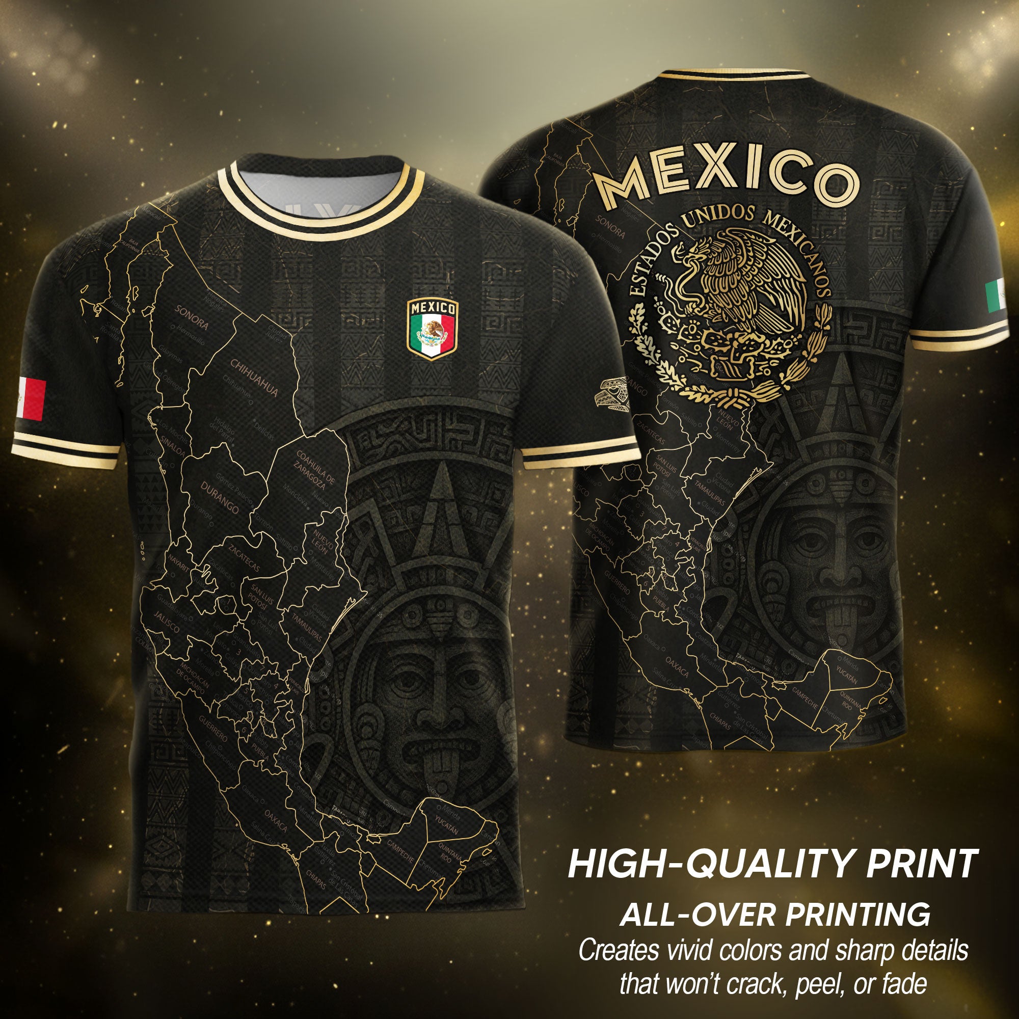 Mexico Black Gold Map Aztec Calendar Heritage Soccer Jersey