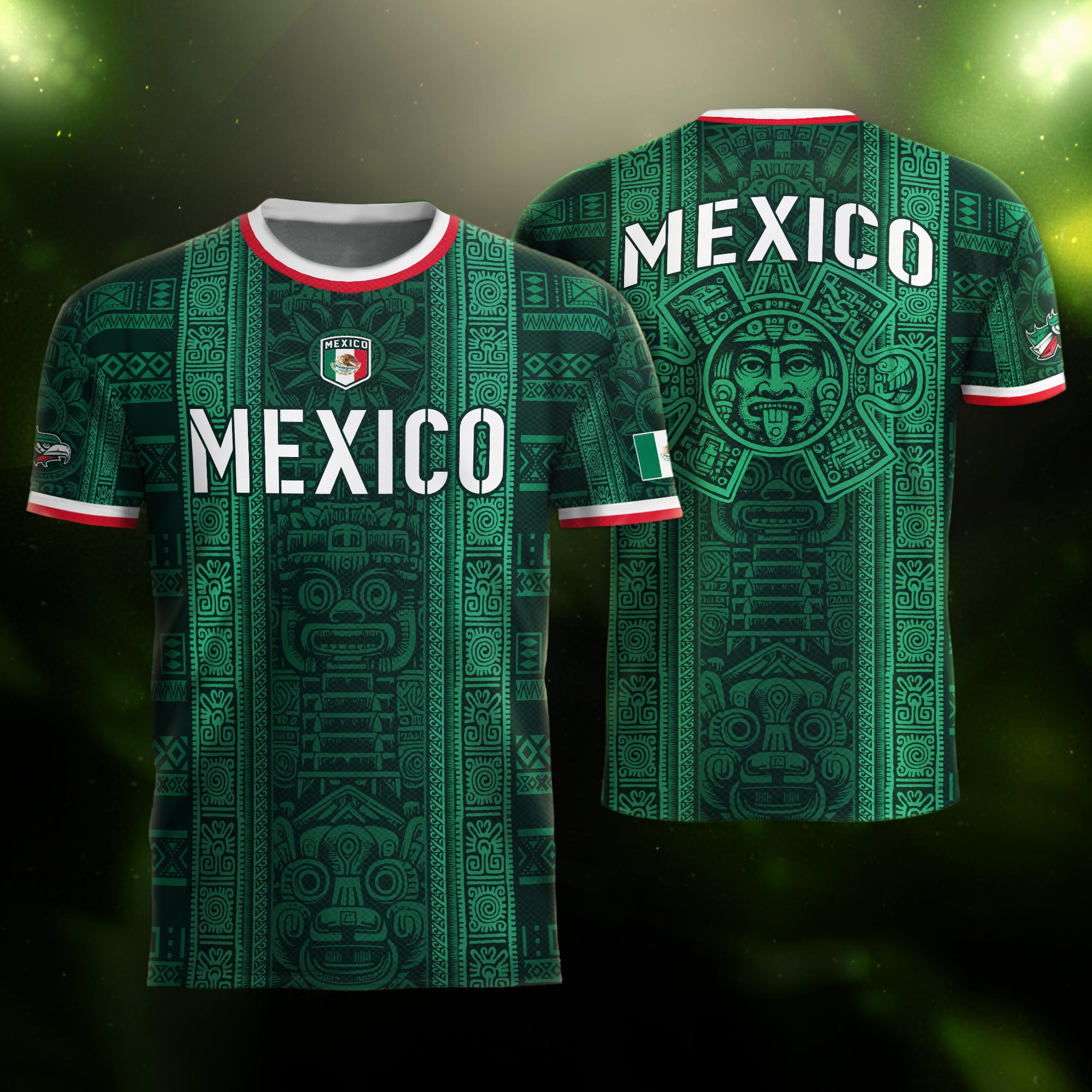 Mexico Green Aztec Warrior Pattern Heritage Soccer Jersey