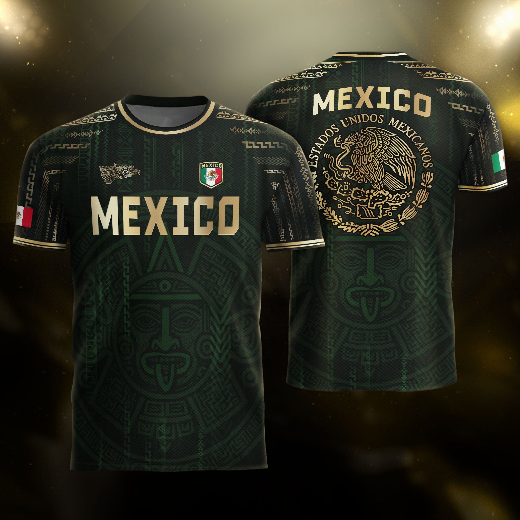 Mexico Green Gold Aztec Sun God Heritage Soccer Jersey
