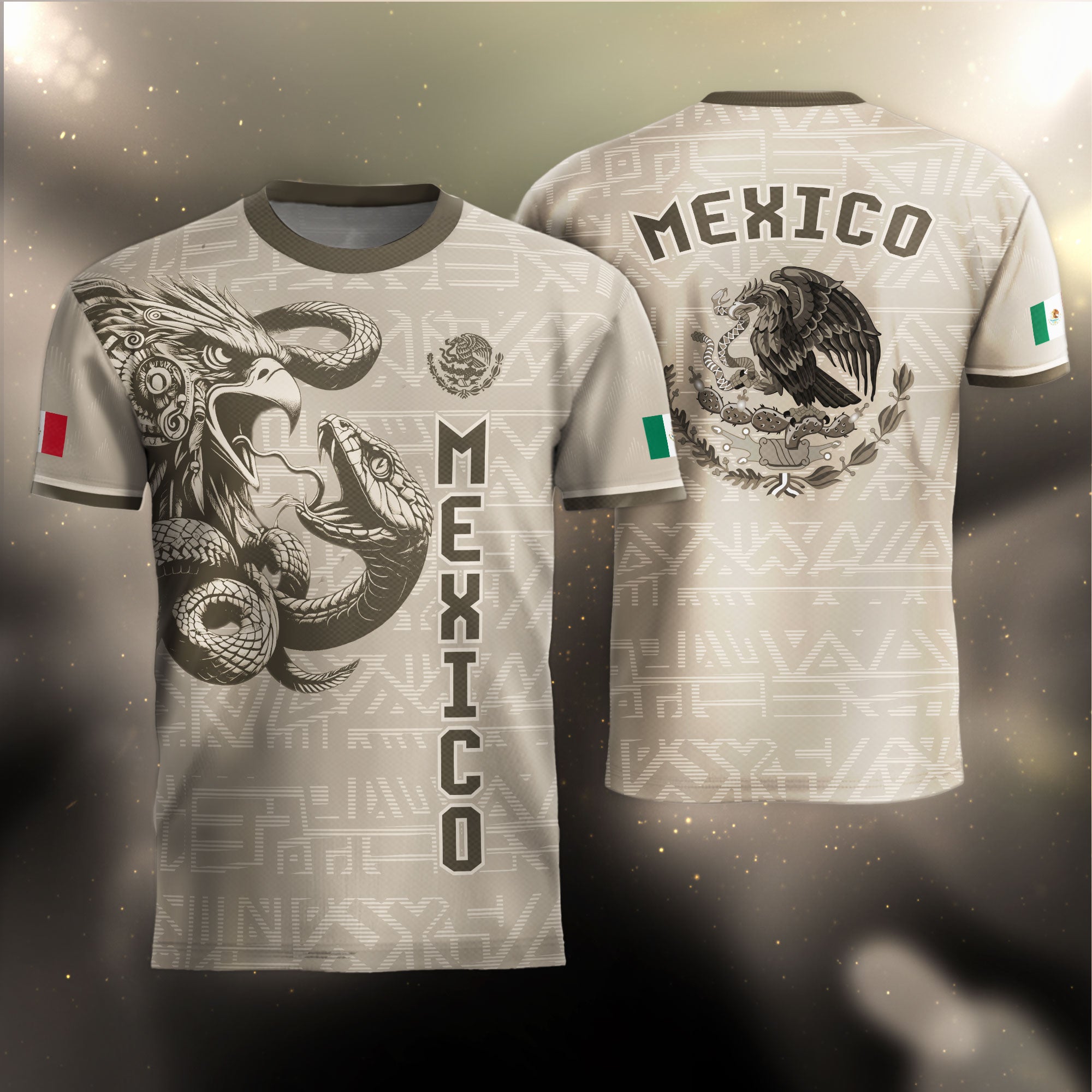 Mexico Beige Aztec Eagle Coat of Arms Soccer Jersey
