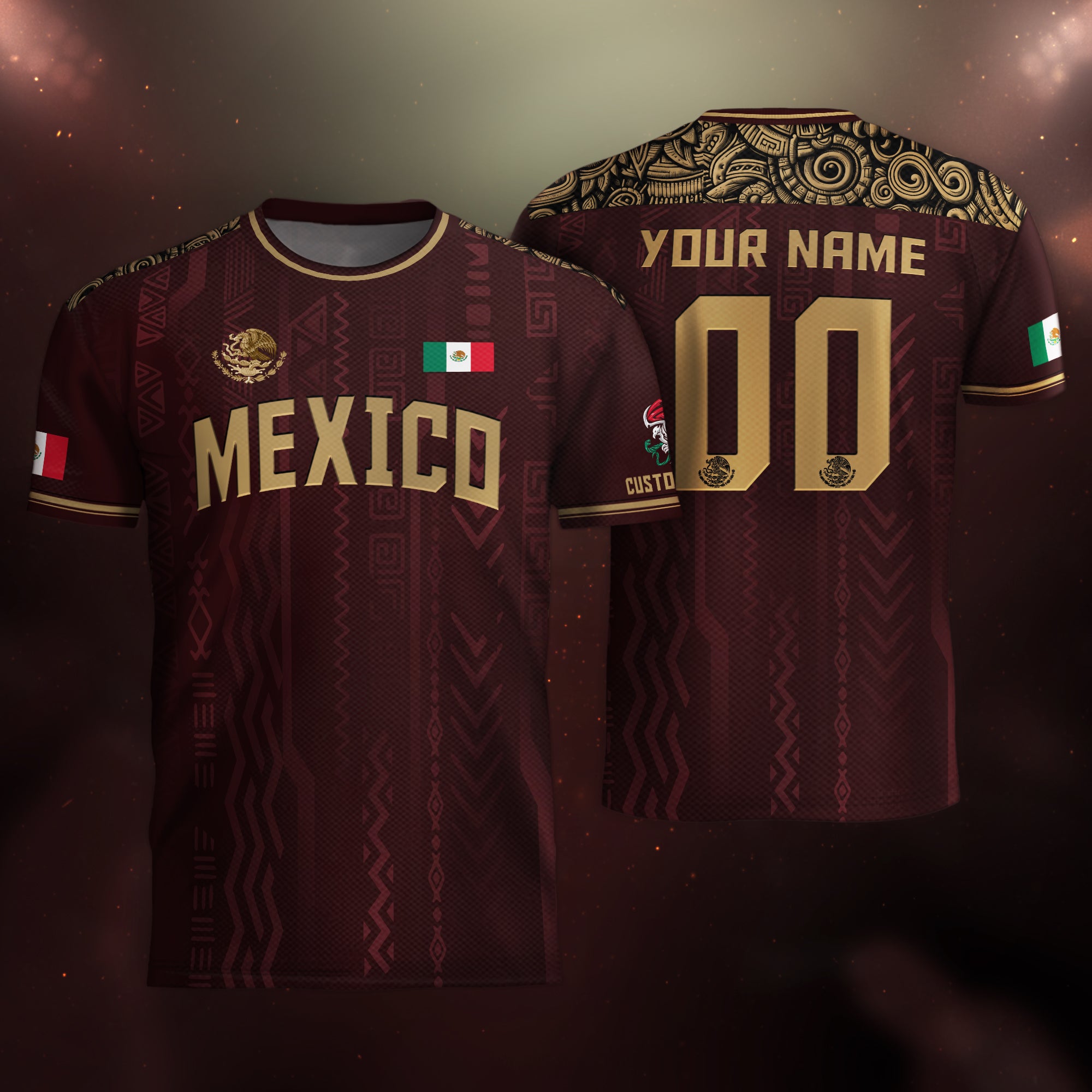 Custom Mexico Aztec Heritage Soccer Jersey Gold Eagle Pride Roots Design Shirt