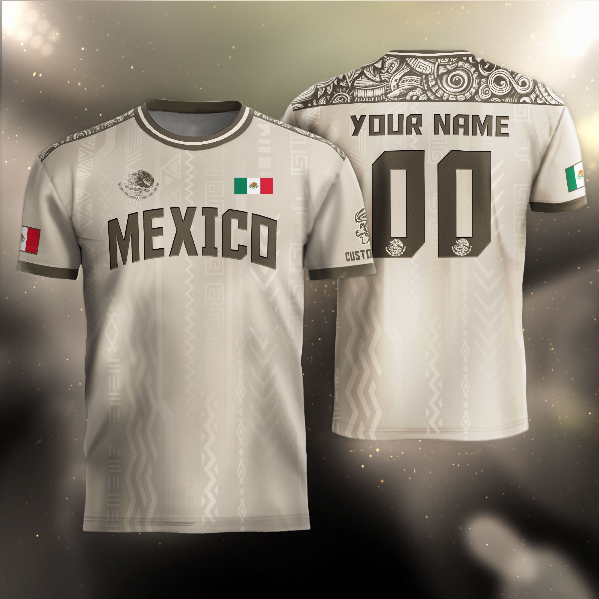 Custom Mexico Aztec Heritage Soccer Jersey Beige Eagle Pride Culture Roots Shirt