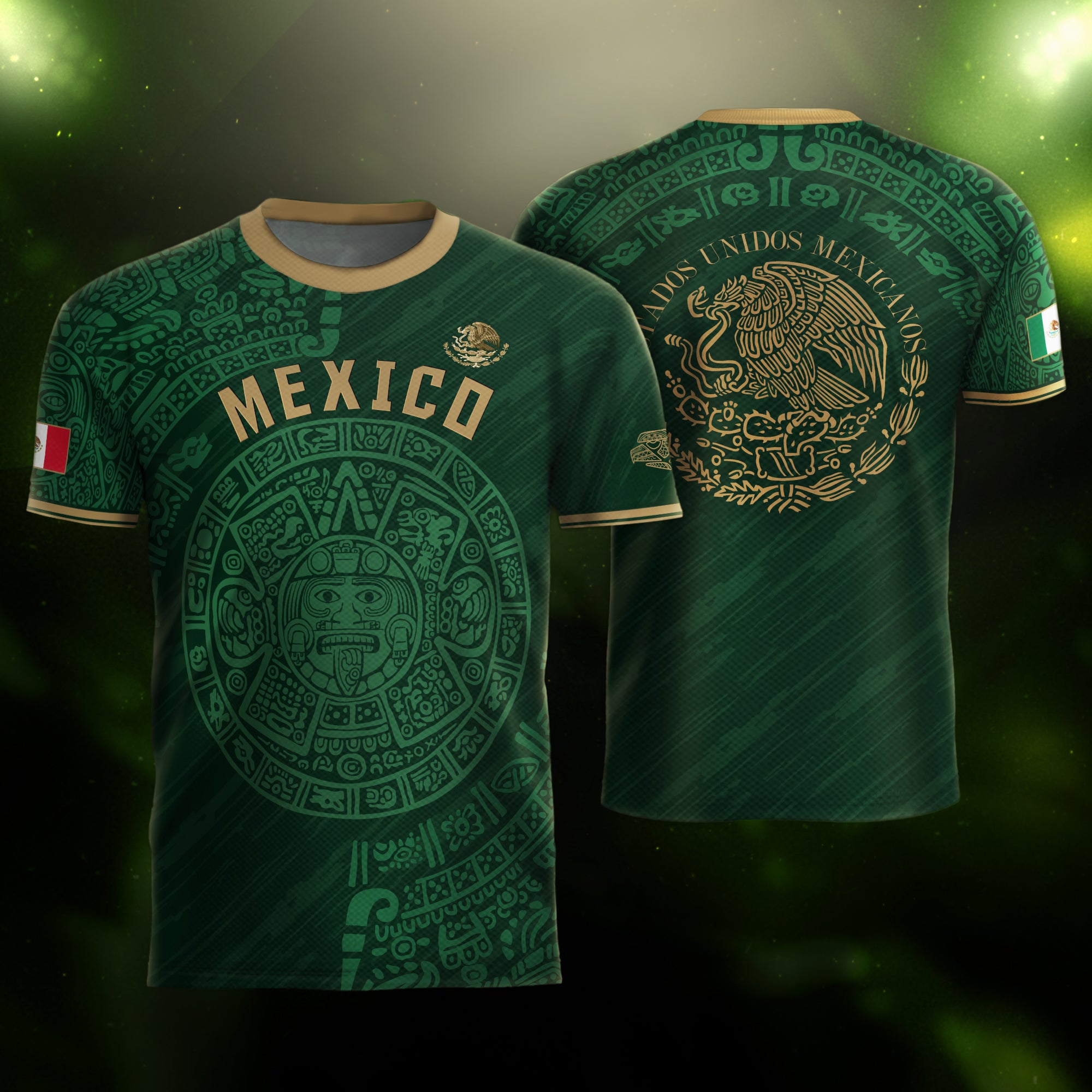 Mexico Green Gold Aztec Calendar Heritage National Pride Jersey