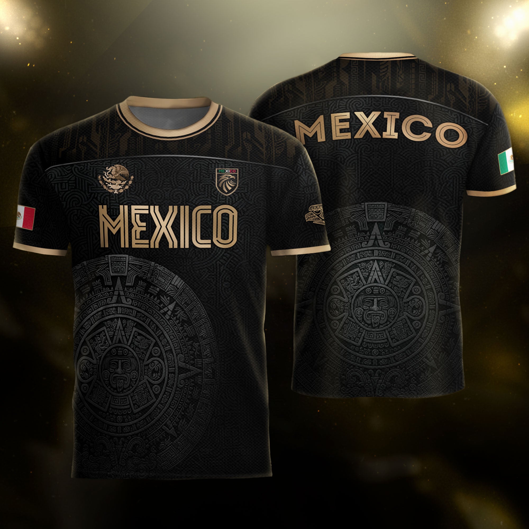 Mexico Black Gold Aztec Calendar Heritage Soccer Jersey