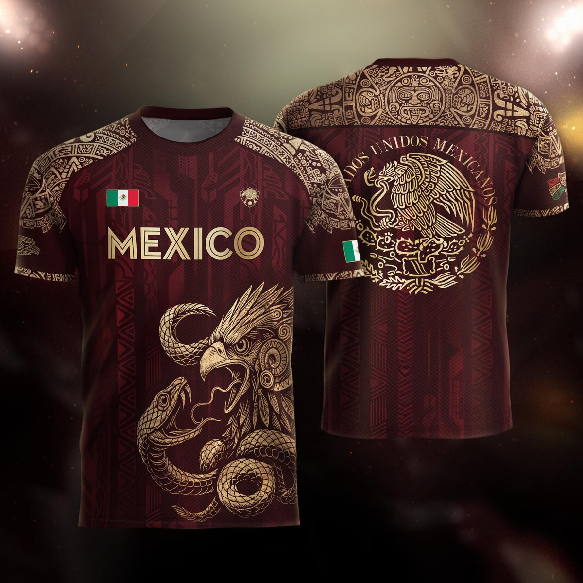 Mexico Red Gold Eagle And Serpent Heritage Soccer Jersey