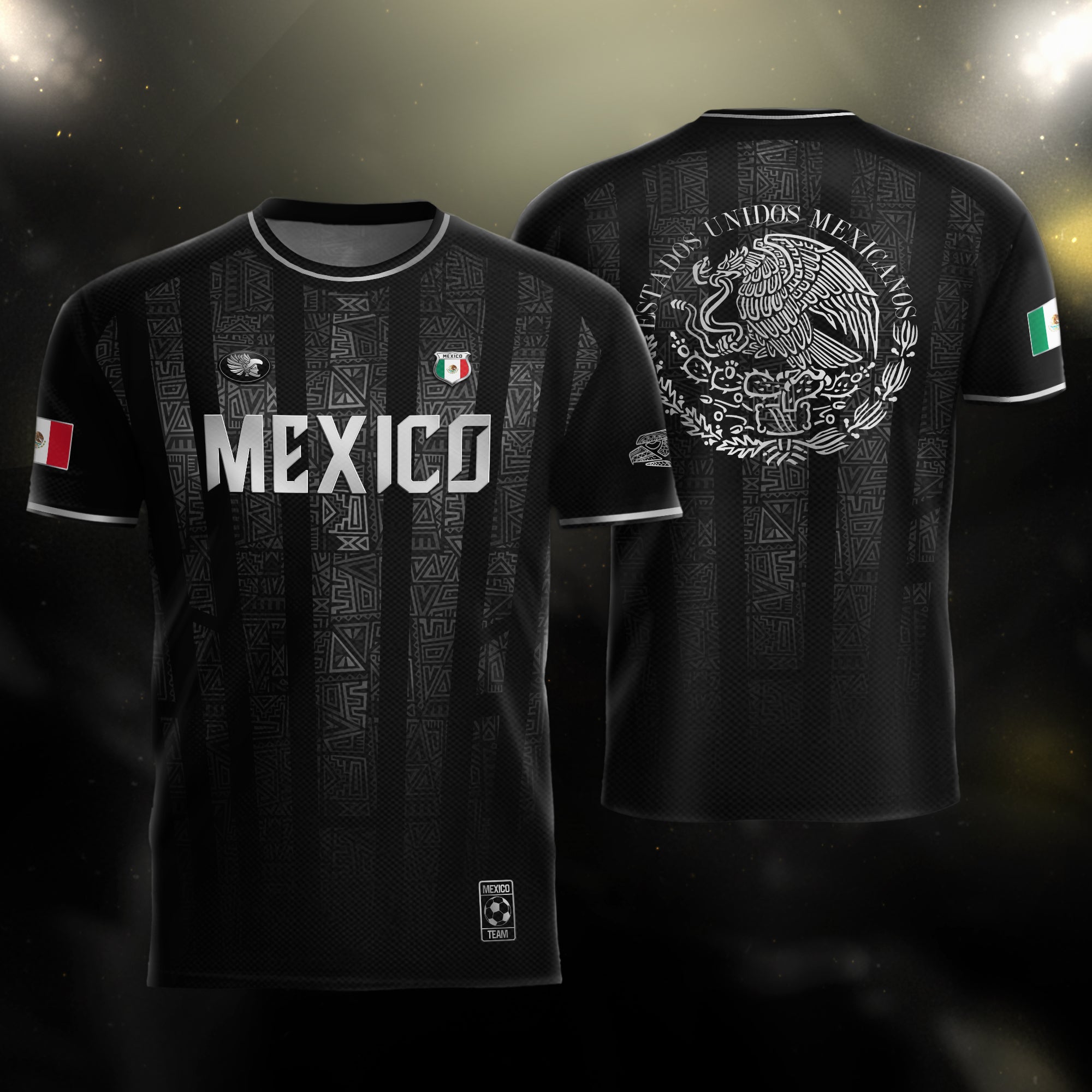 Mexico Black Silver Aztec Pattern Heritage Soccer Jersey