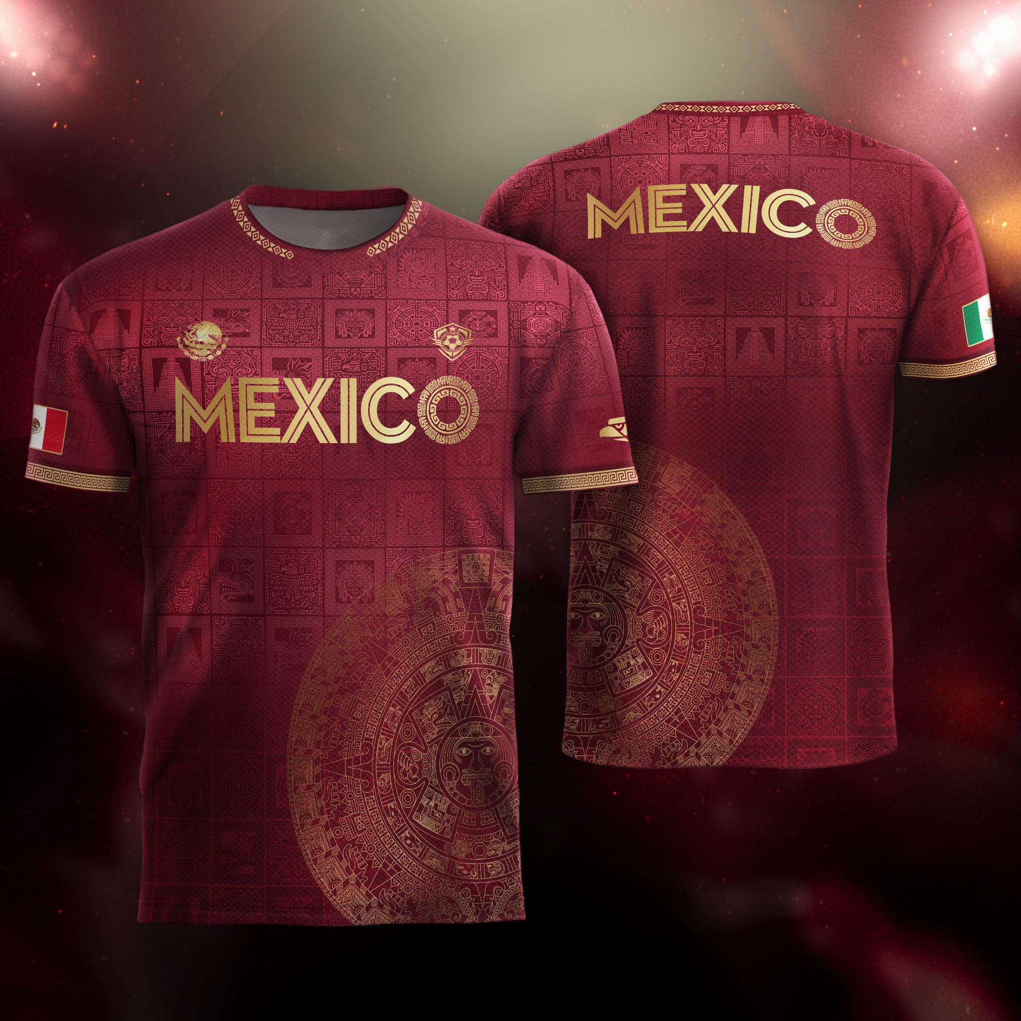 Mexico Red Gold Aztec Calendar Heritage Soccer Jersey