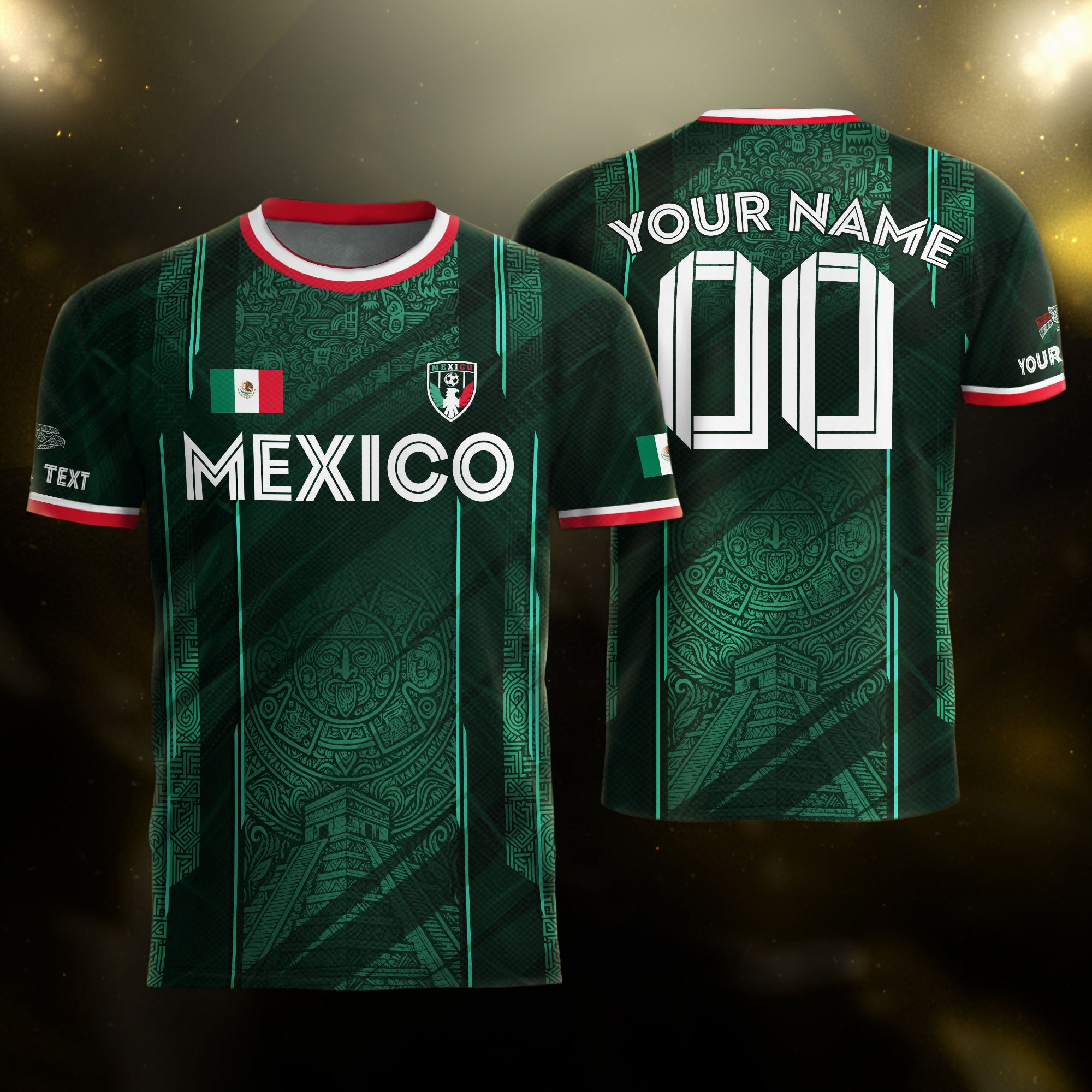 Custom Mexico Green Aztec Pyramid Soccer Jersey