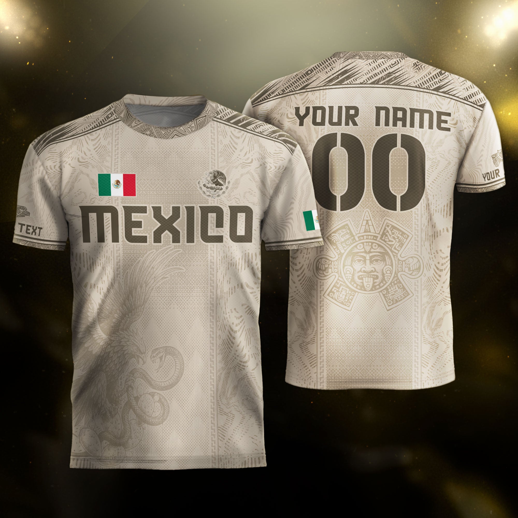 Custom Mexico Beige Eagle Aztec Calendar Soccer Jersey
