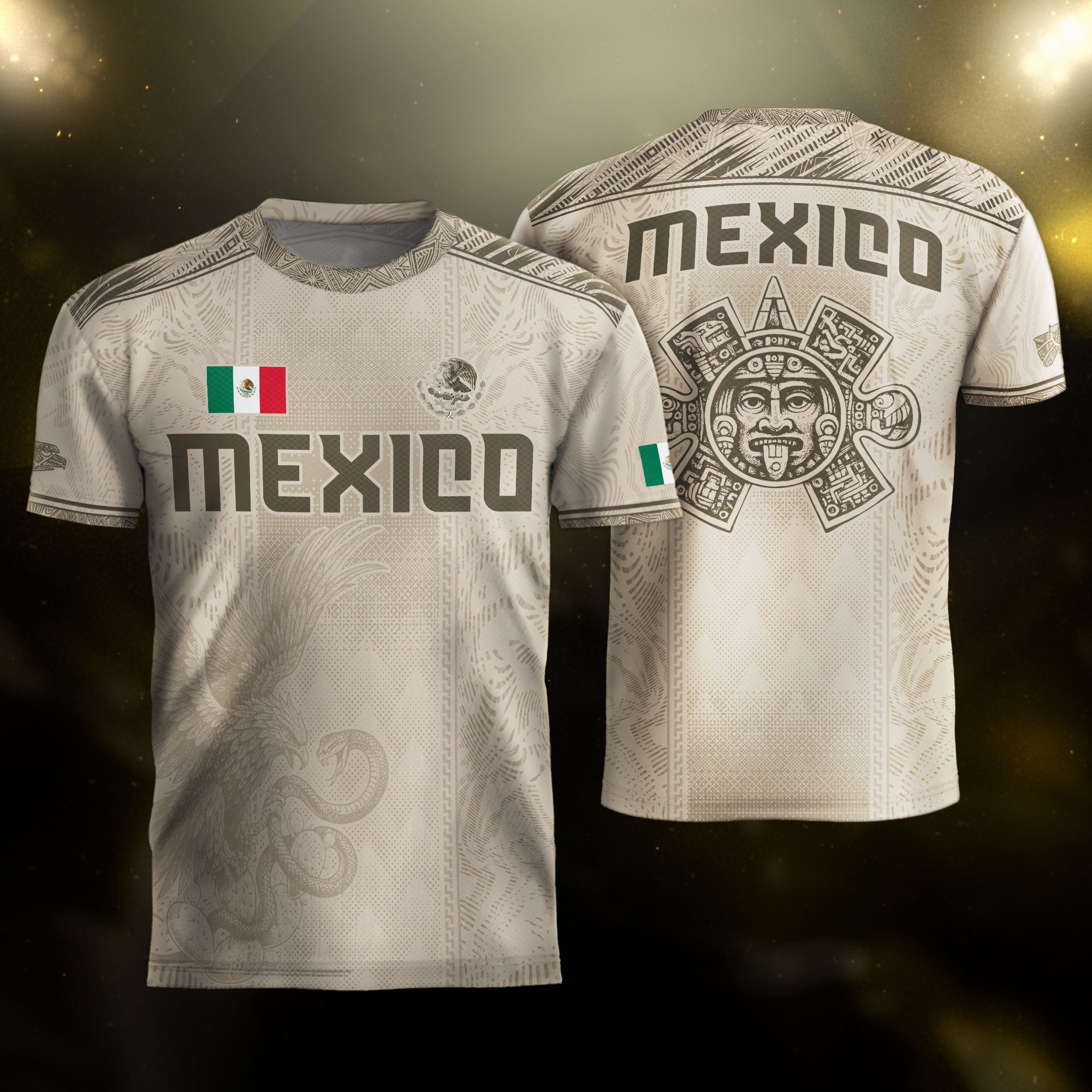 Mexico Soccer Jersey Beige Aztec Eagle Heritage Design