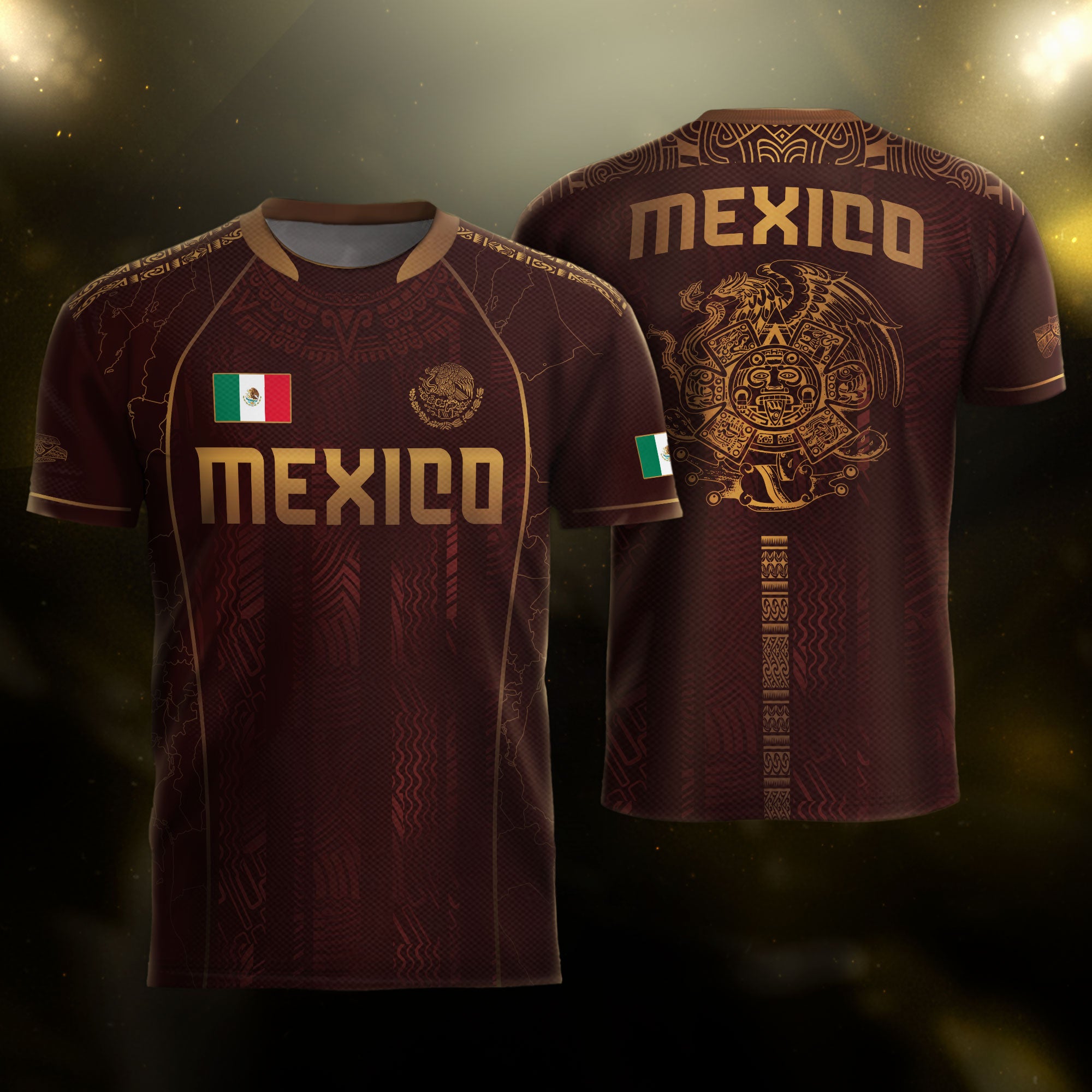 Mexico Soccer Jersey Burgundy Gold Aztec Eagle Heritage Design