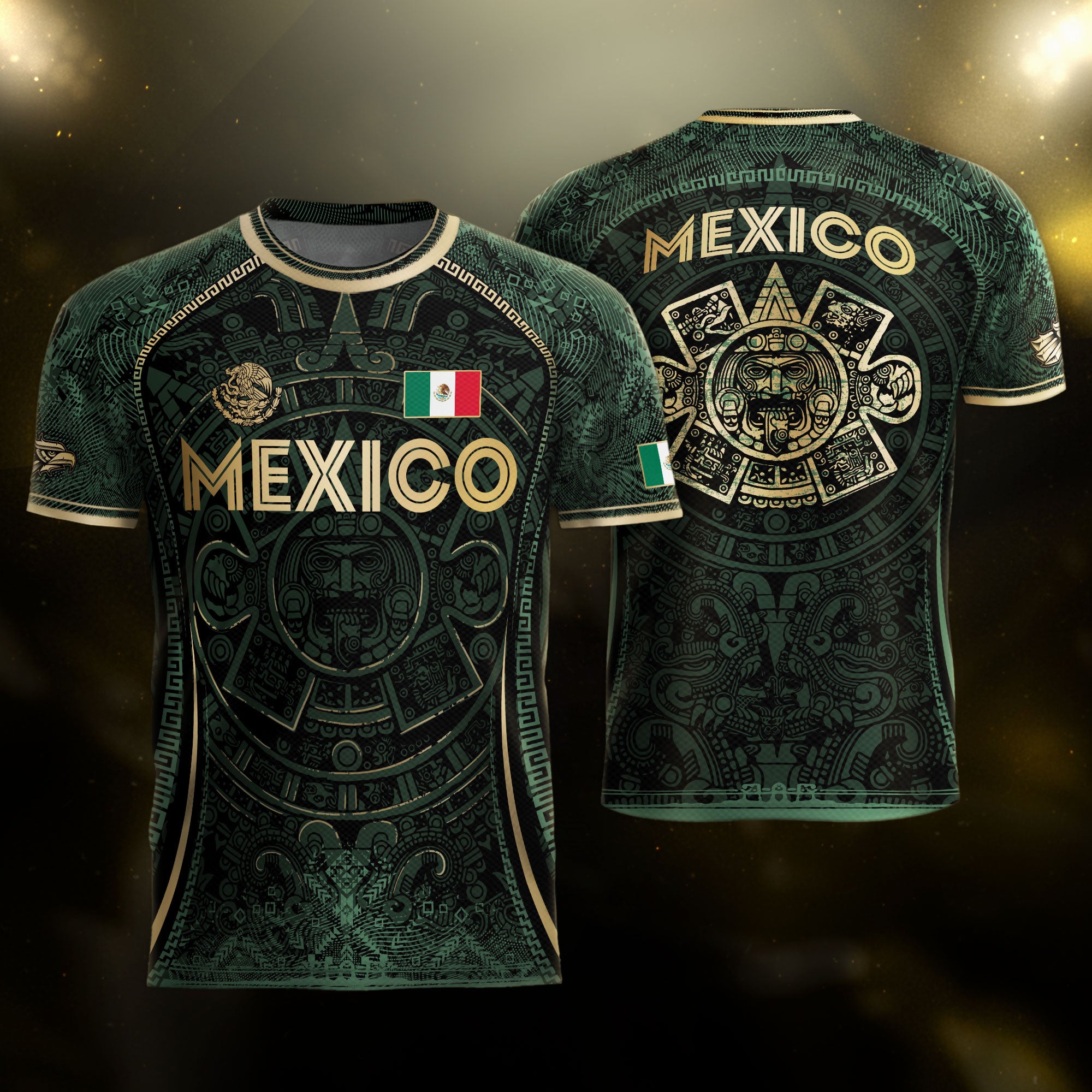 Mexico Soccer Jersey Green Aztec Calendar Heritage Design
