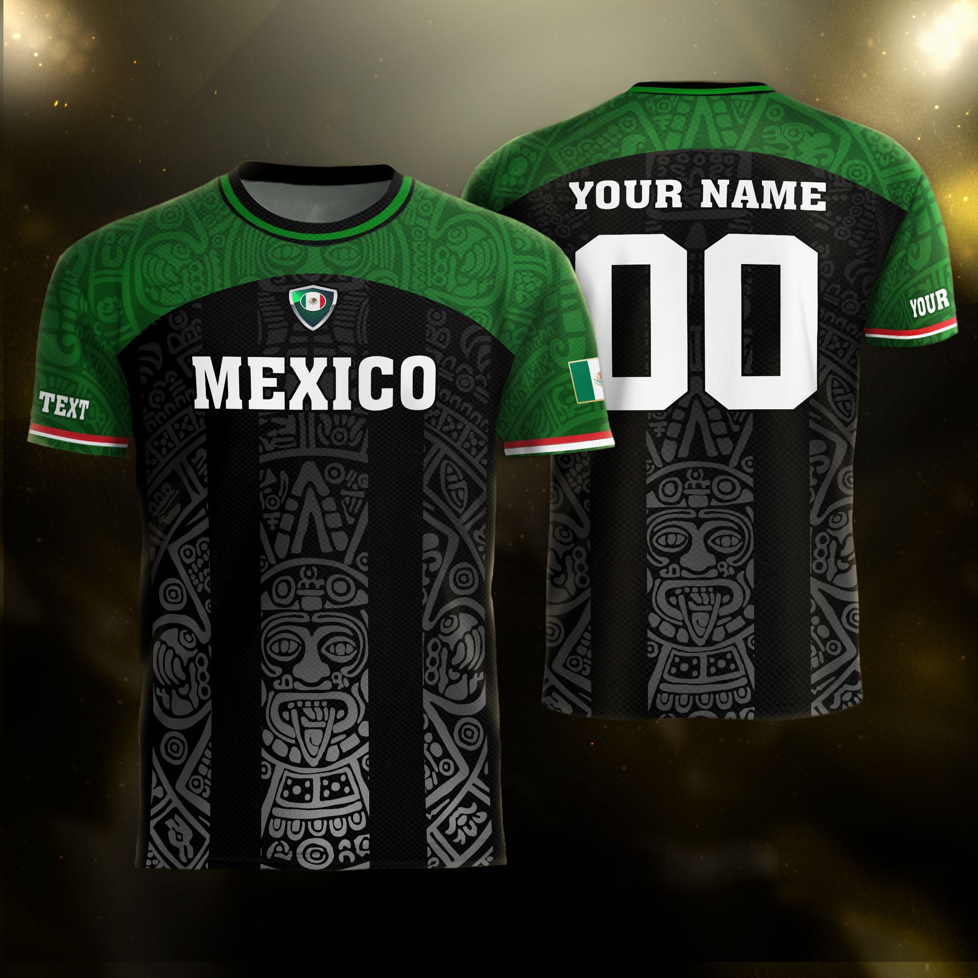 Custom Mexico Soccer Jersey Green Black Aztec Stripe Design