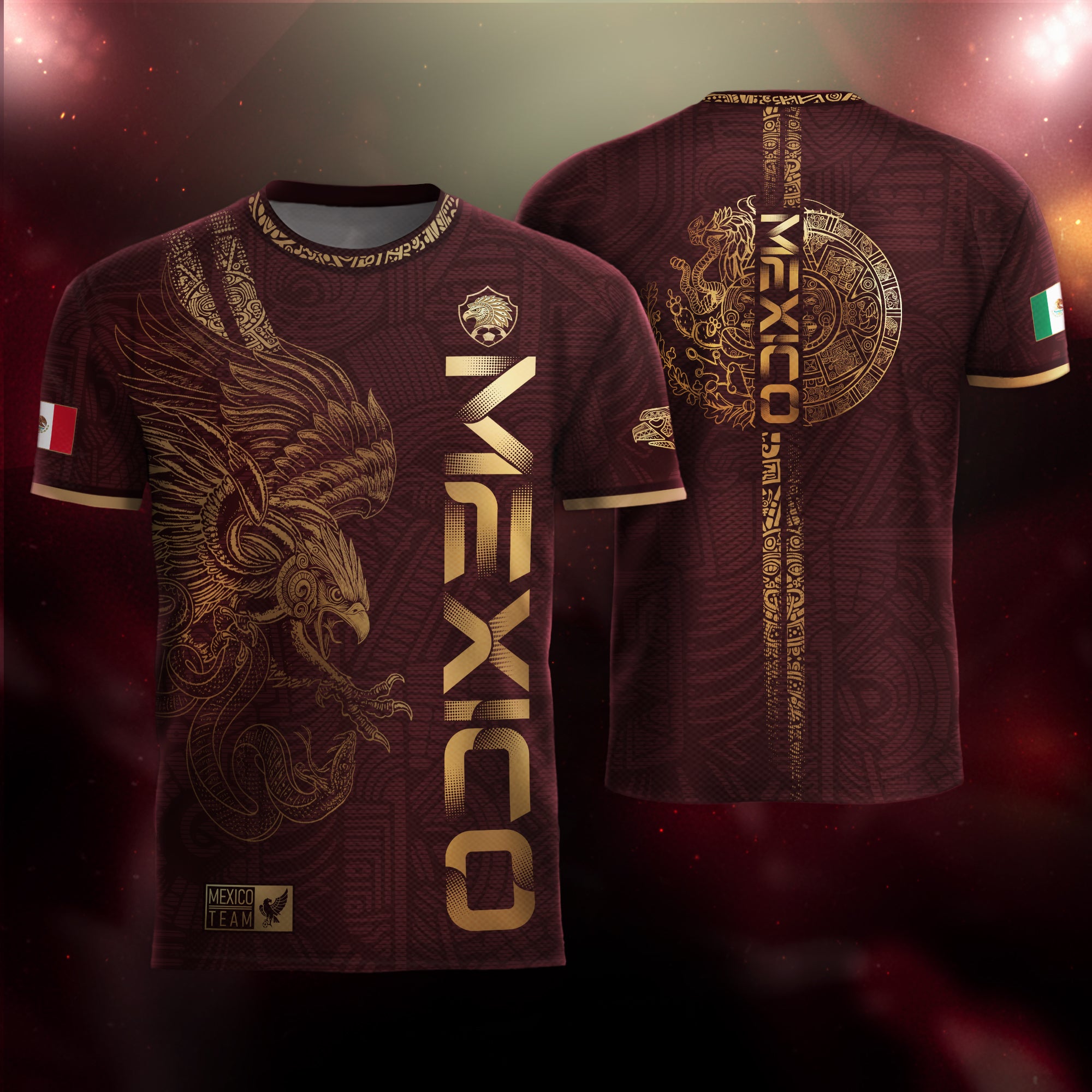 Mexico Burgundy Aztec Eagle Heritage Soccer Jersey