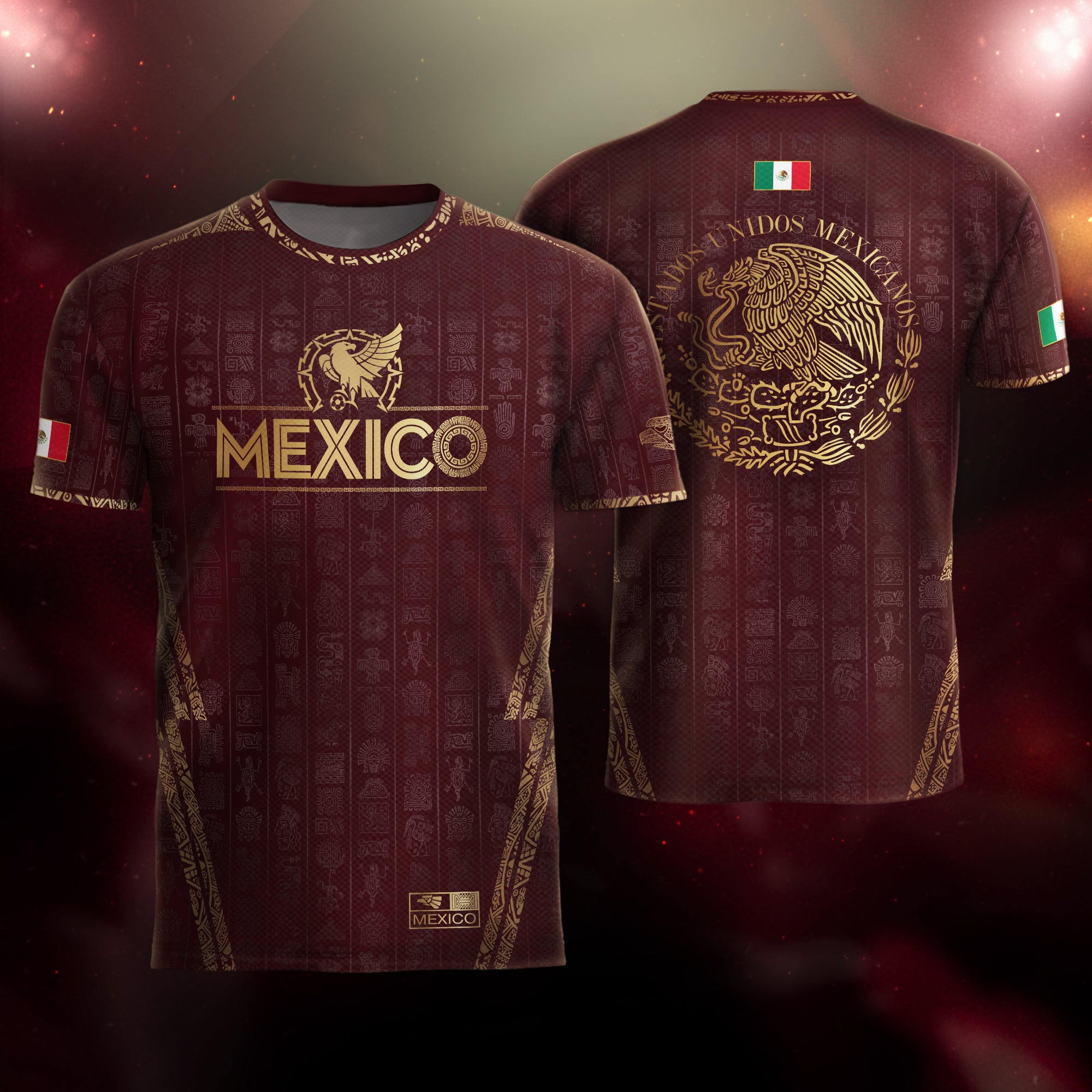 Mexico Burgundy Aztec Eagle Emblem Heritage Pride Soccer Jersey